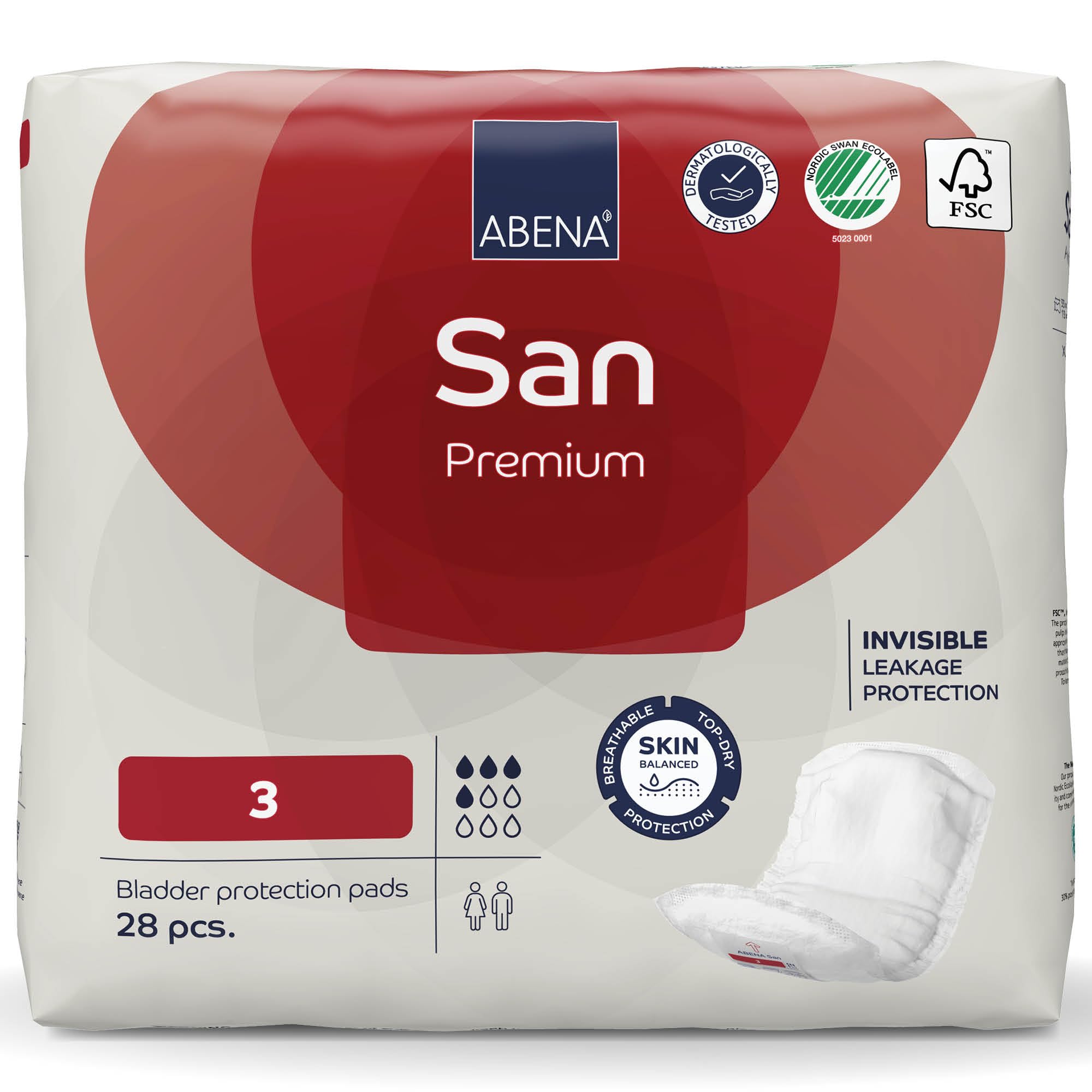 Abena San 3 Incontinence Pads Women and Men | 500ml Absorbency | 28 Pack | Fast Absorbing Incontinence Products, Discreet & Effective Shaped Incontinence Pads for Men and Women