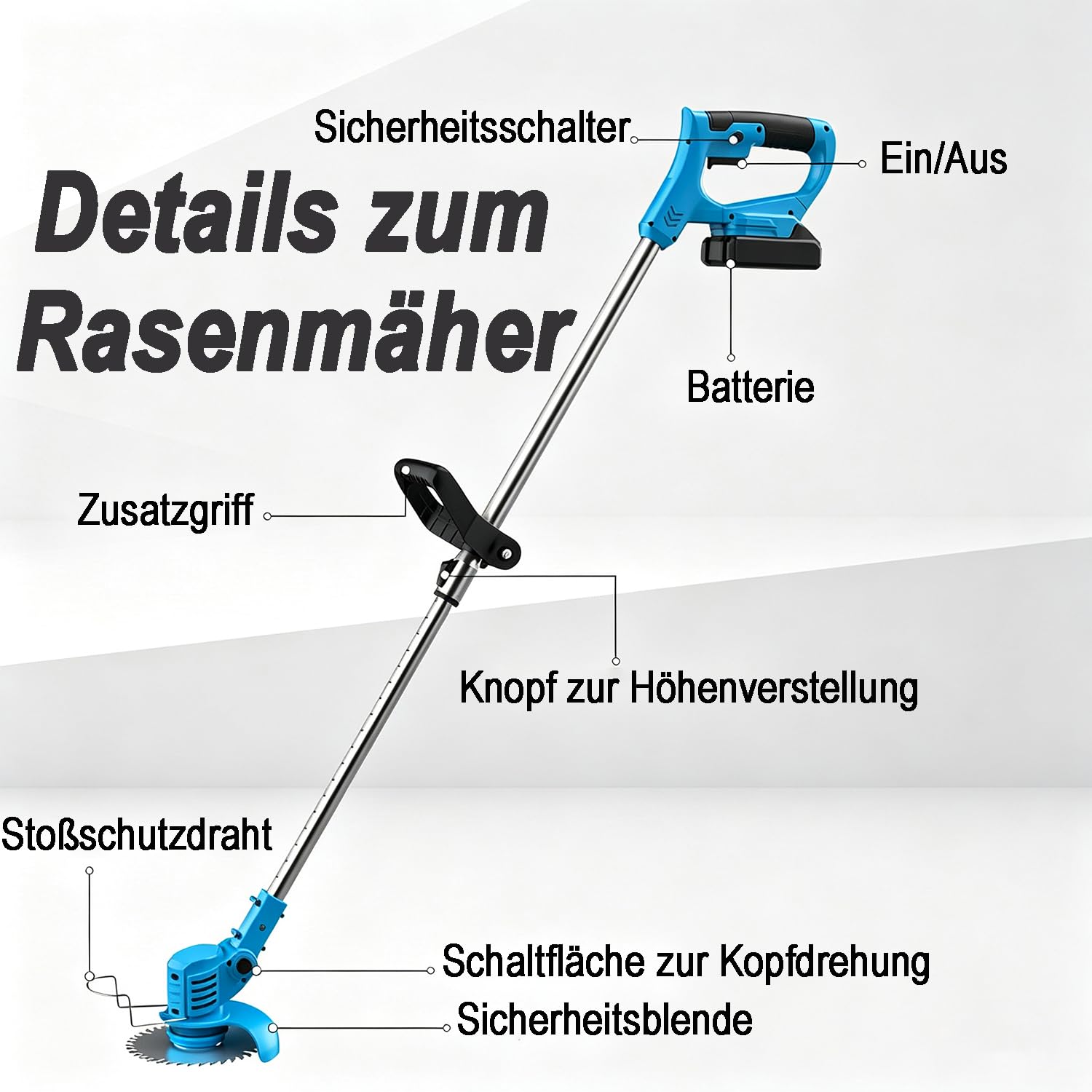 Rasentrimmer mit Akku,Akku-Rasentrimmer für Makita-Akkus mit 4 Klingentypen | 4-in-1 Elektrischer Freischneider 2 x 2,0 Ah Batterien und Ladegerät,Akku Motorsense Rasenkantenschneider für Garden Trimmen