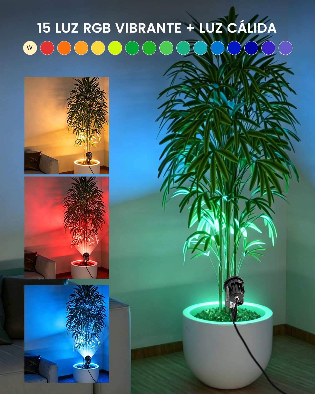 6W RGB LED Foco Pequeño con Mando a Distancia, IP65 Resistente al Agua Foco LED Exterior y Interior Cambio de Color para Plantas, con Base y Pica, Cable 1,78m con Enchufe, 6W