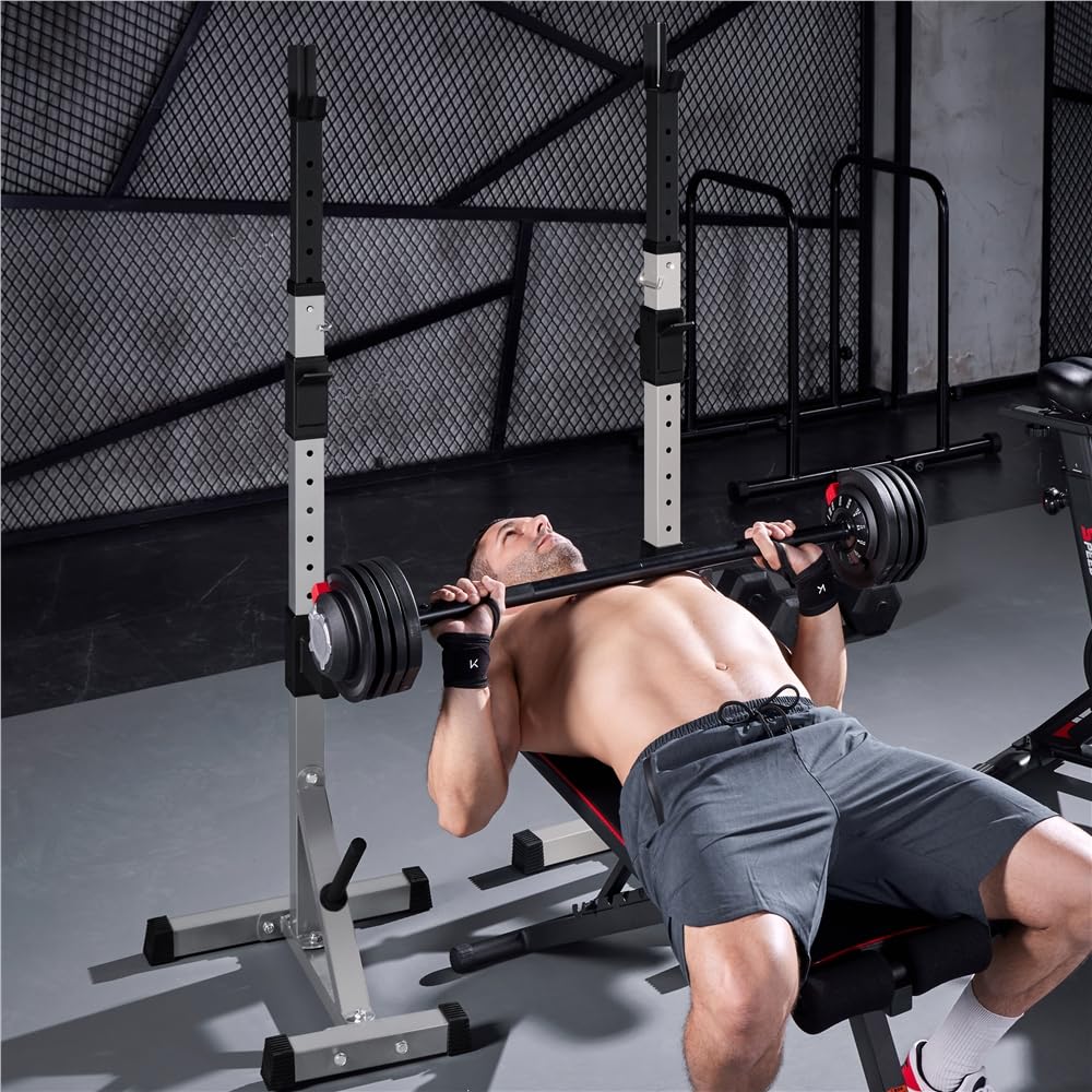 Yaheetech Soporte para Barra de Pesas Soporte de Sentadillas Musculacion | Rack Barra Levantamiento, Ajustable Altura, Carga Máxima 300 kg, para Gimnasio