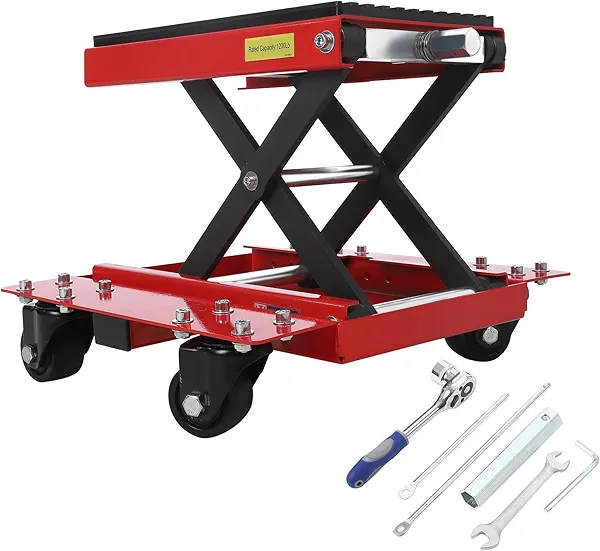 Garveetech Motorcycle Lift Jack - 1200LBS Transmission Scissor Stand with Wide Deck & Dolly, Thickened Rubber Pad for Dirt Bikes, Atvs, Street Bikes & Cruiser Motorcycles
