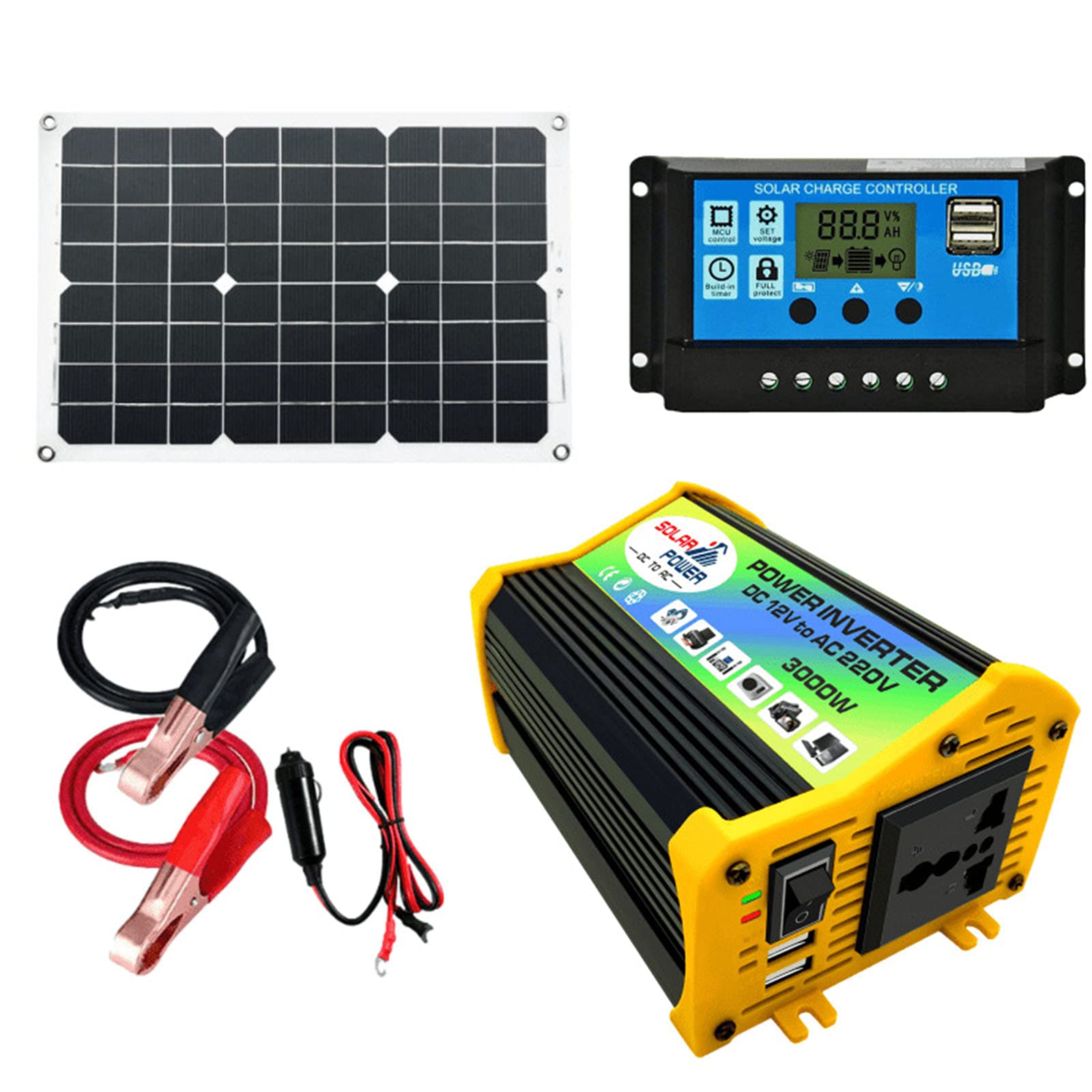 Système d'énergie solaire pour camping-car avec panneau monocristallin 18W et régulateur 30A