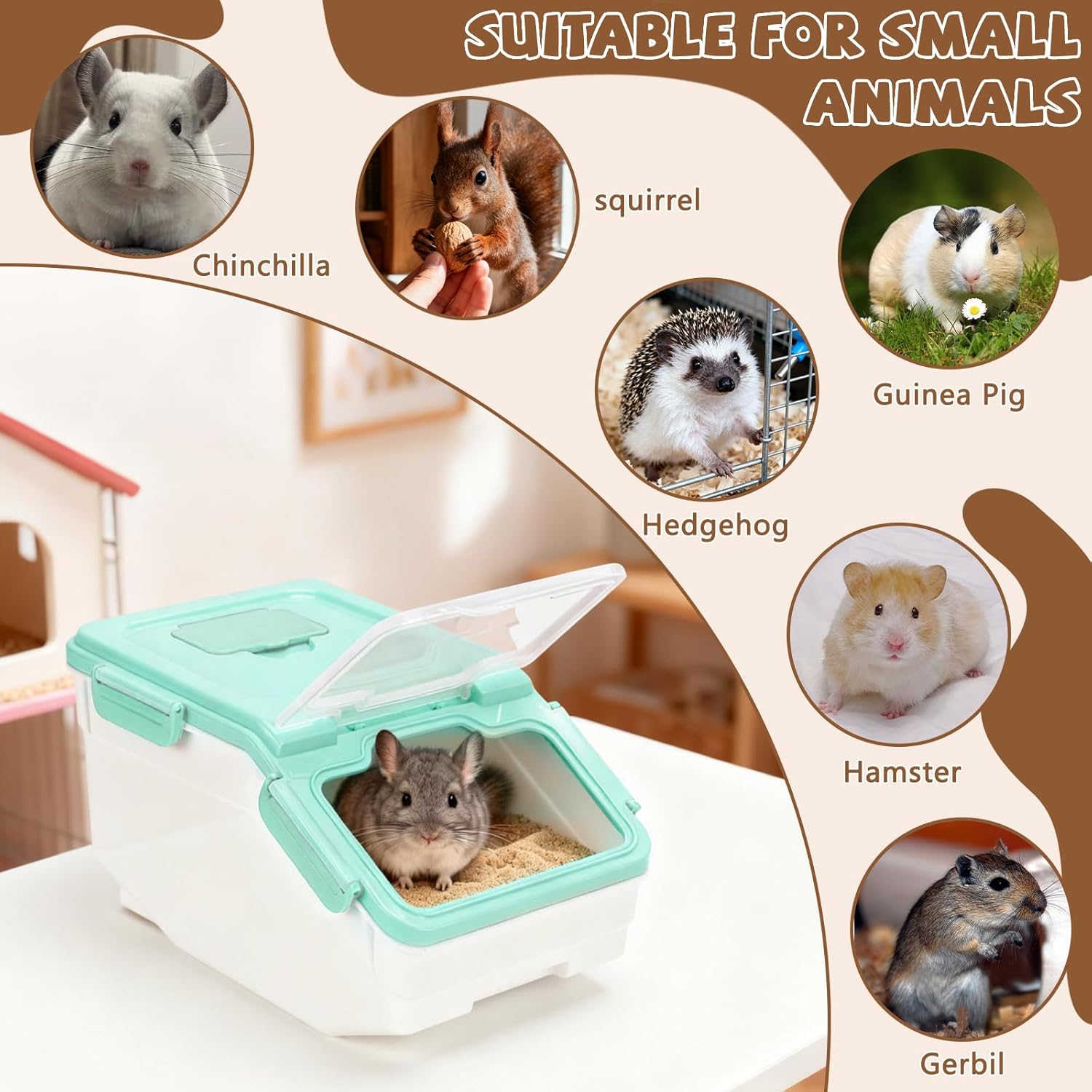 Extra Large Chinchilla Sand Bath Container Kit, Plastic Chinchilla Dust Bath House with Wash and Care Accessories, Dust Bathtub for Hamster Hedgehog Guinea Pig and Other Small Animals