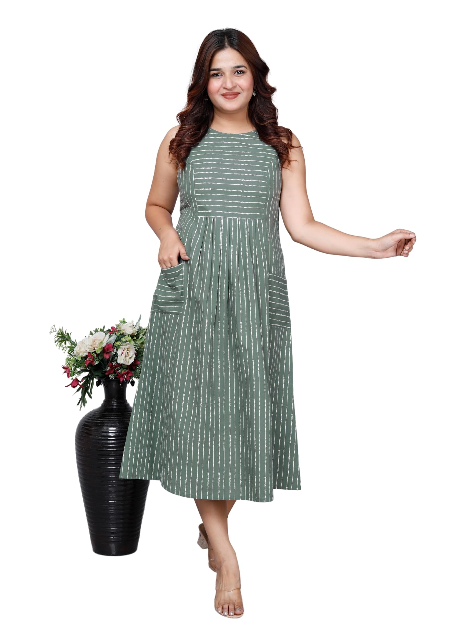 Highlander Dress for Women Midi | One Piece Dress for Women | Beach Dress for Women | Women Casual Princess line Striped Dress in neutral