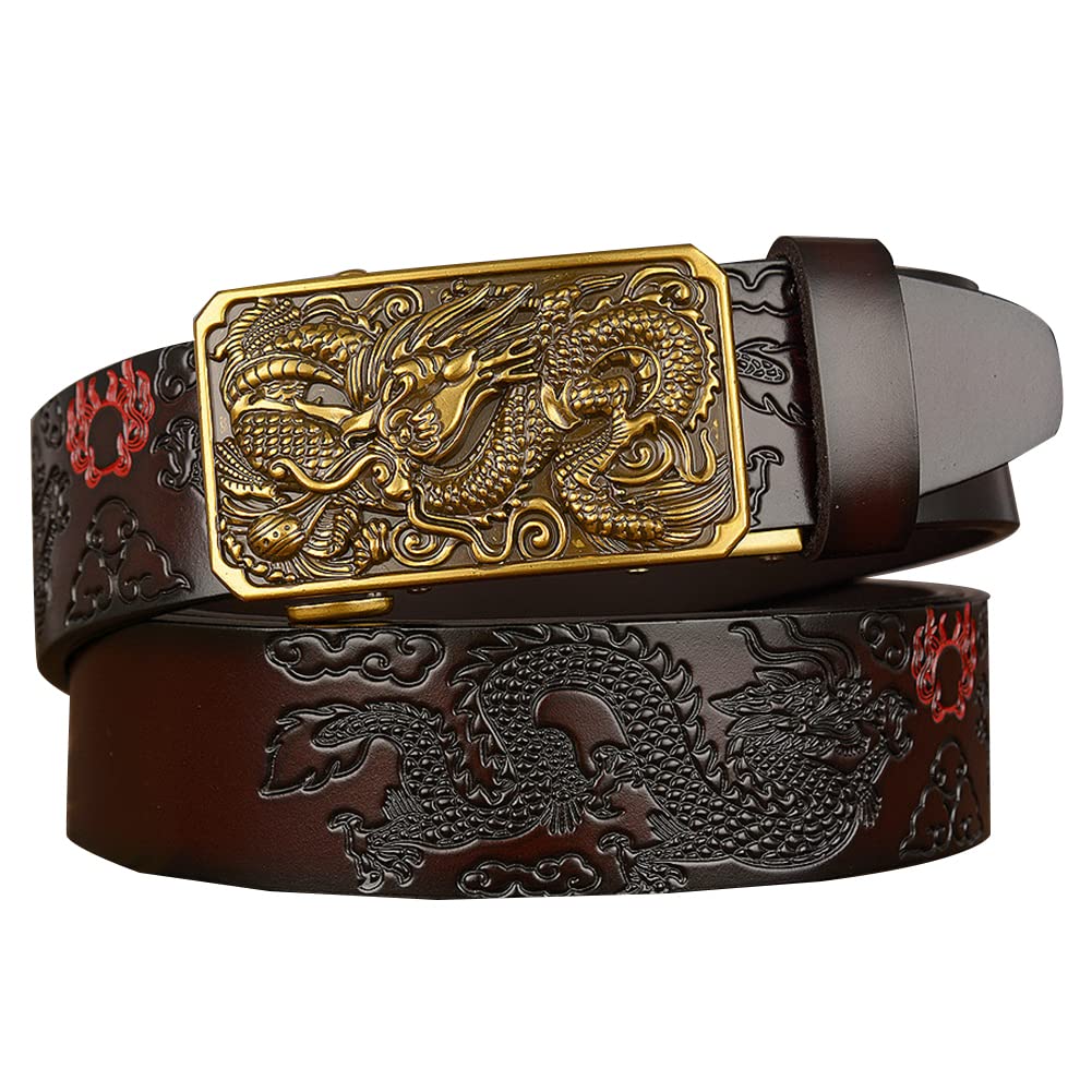 BDAYEK Men's Belt Men's Reversible Leather Elasticated Belt, Casual Dragon Automatic Buckle with Scratch Swivel(B,110Cm/43Inch)