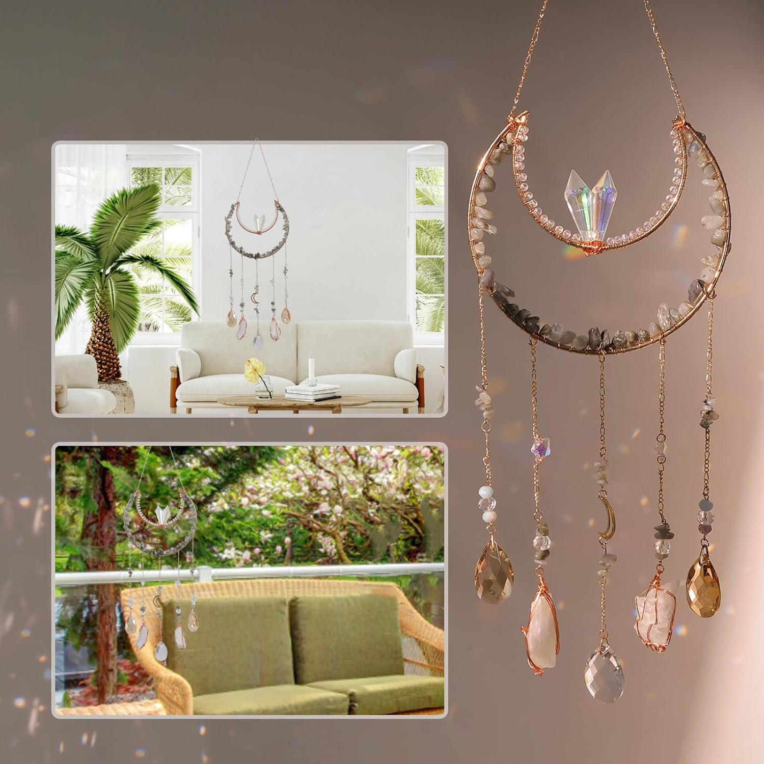 Crystal Suncatcher - Dreamsum Hanging Suncatchers with Crystals and Stones, Sun Catchers Indoor Window Catcher with Prism Pendants Stones Slices, Moon Crystal Suncatchers gift for Girls, Lover and Mom - Image 3