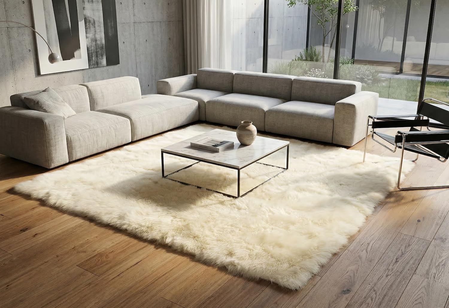 generisch Lammfell Teppich Creme Weiß Champagner 200 x 200 cm mit 8 Schwedischen Lammfellen