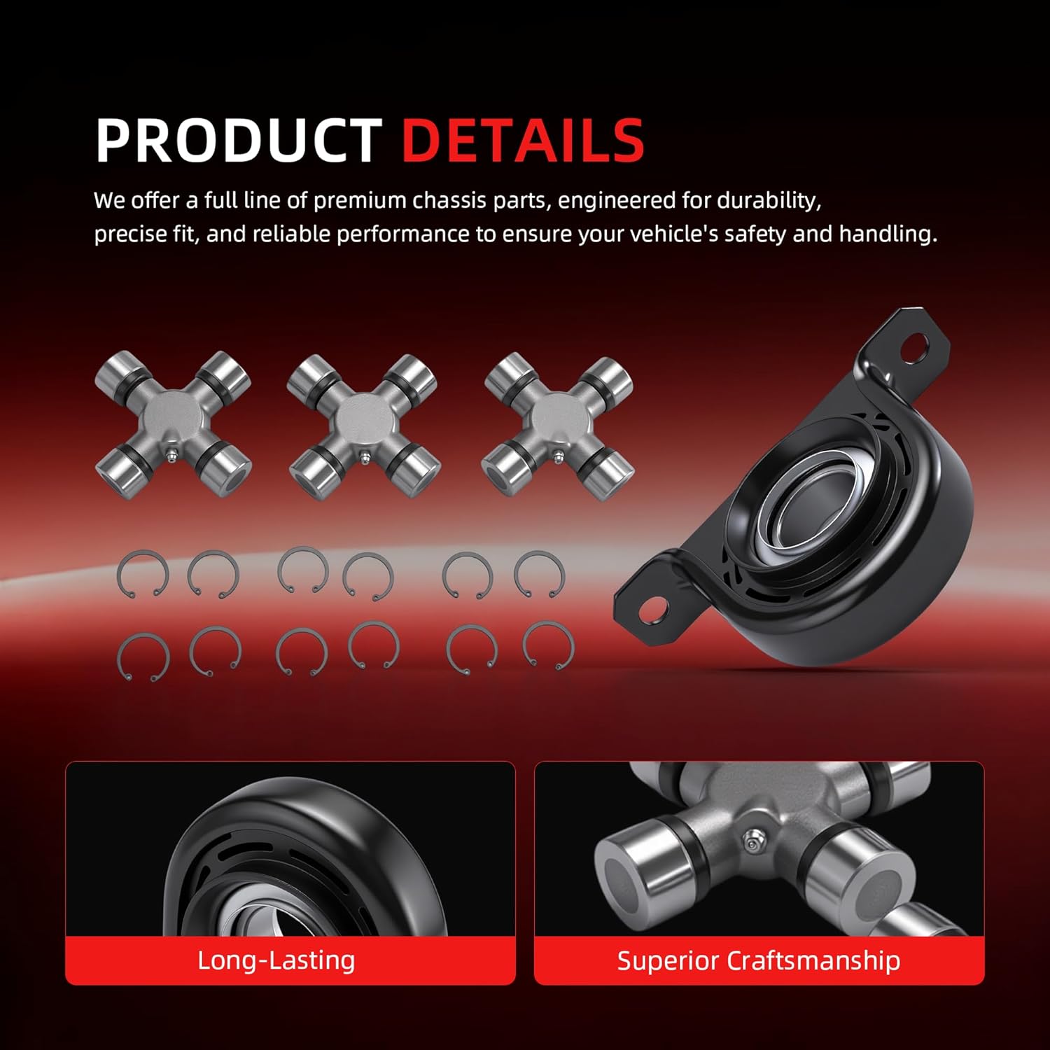 210866-1X Rear Driver Shaft Carrier Bearing 5-160X U-Joint Kit for Ford F250/F350 Super Duty 4WD RWD 1999-2010, OE HB-88508-AB, CB2108661X, N210866-1X, HB88508-AB