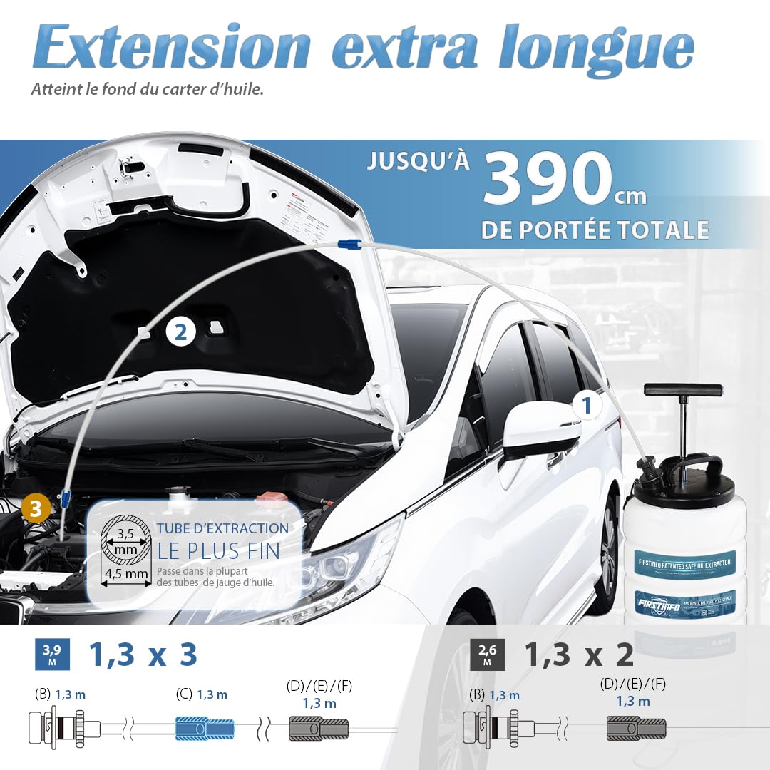 FIRSTINFO A1106H | Extracteur d’Huile 15L Manuel | 3ᵉ génération breveté | Soupape de sécurité | 5 tuyaux Dont Un Ultra-Fin,130 cm | fabriqué à Taïwan
