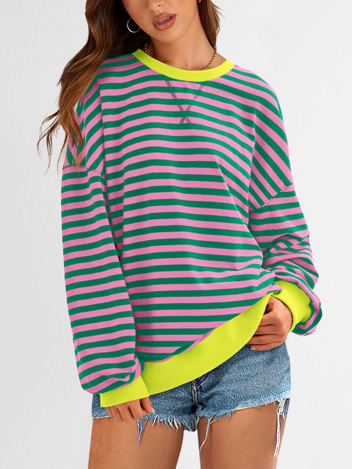 PRETTYGARDEN Damen Striped Oversized Sweatshirt for Women Sweatshirt (1er Pack)