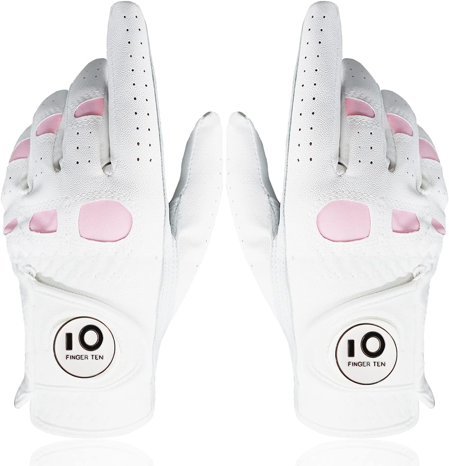 FINGER TEN Golf Gloves Ladies with Ball Marker for Left and Right Hand Cabretta Leather in Pair