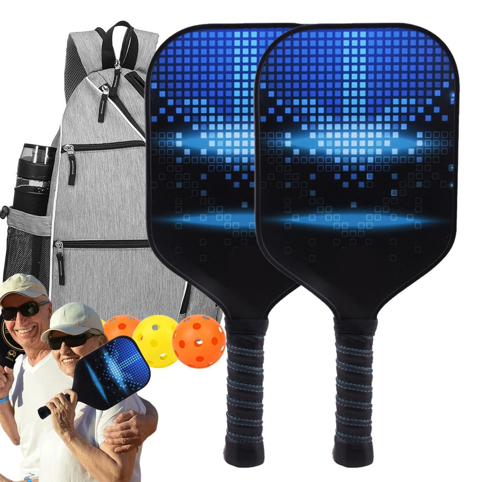 Rakieta Pickleball z włókna szklanego | Zestaw rakiet z włókna szklanego | dla początkujących | Sprzęt do marynowania z z kulkami, przenośna rakieta do marynowania dla dorosłych, gracz