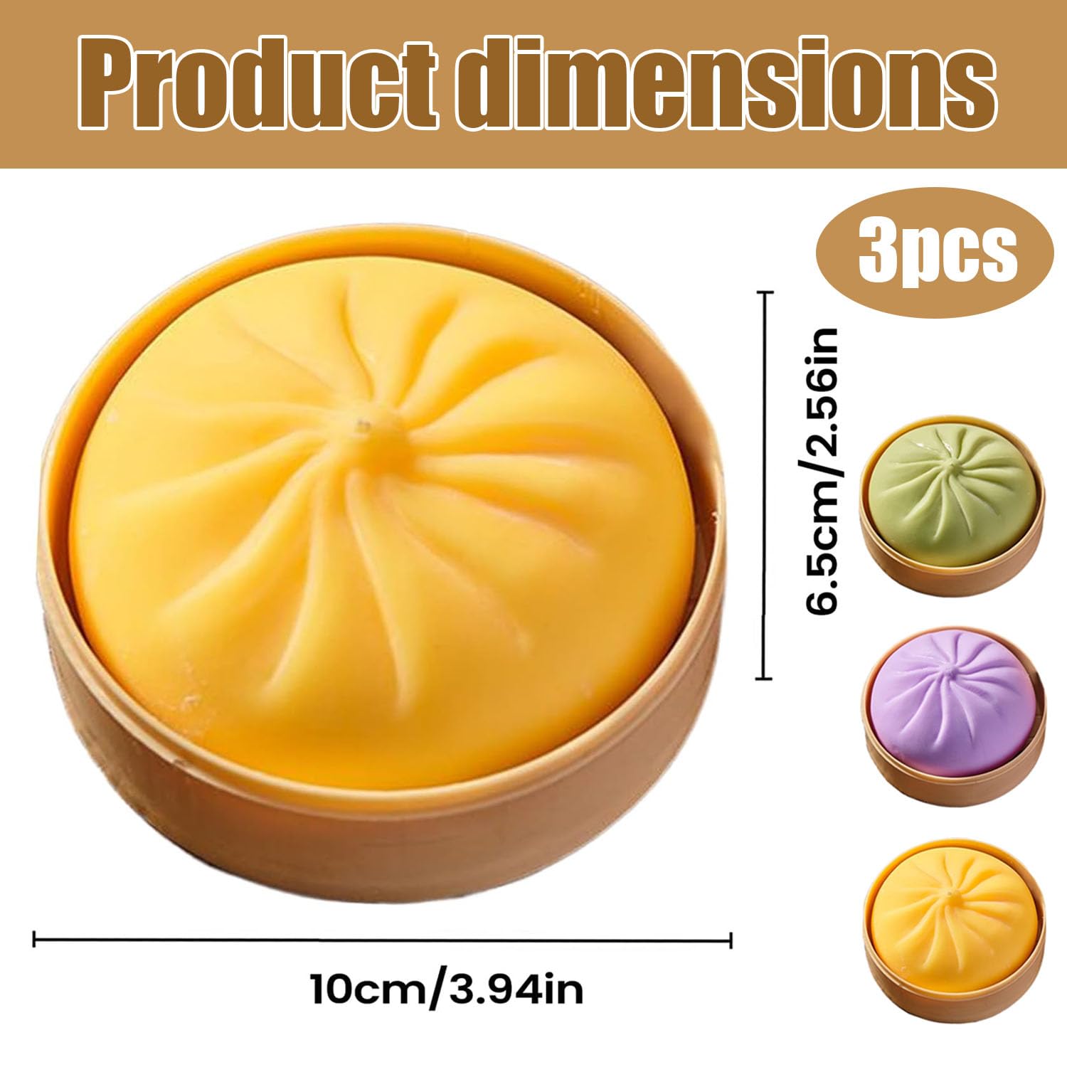 Bollo Antiestrés con Vaporera, 3 Piezas Juguete para apretar sensorial con Bollo Gigante al Vapor, Gigante Squishy Dumpling Juguete, Juguete para Apretars con Bola De Masa, para aliviar la ansiedad — view 2