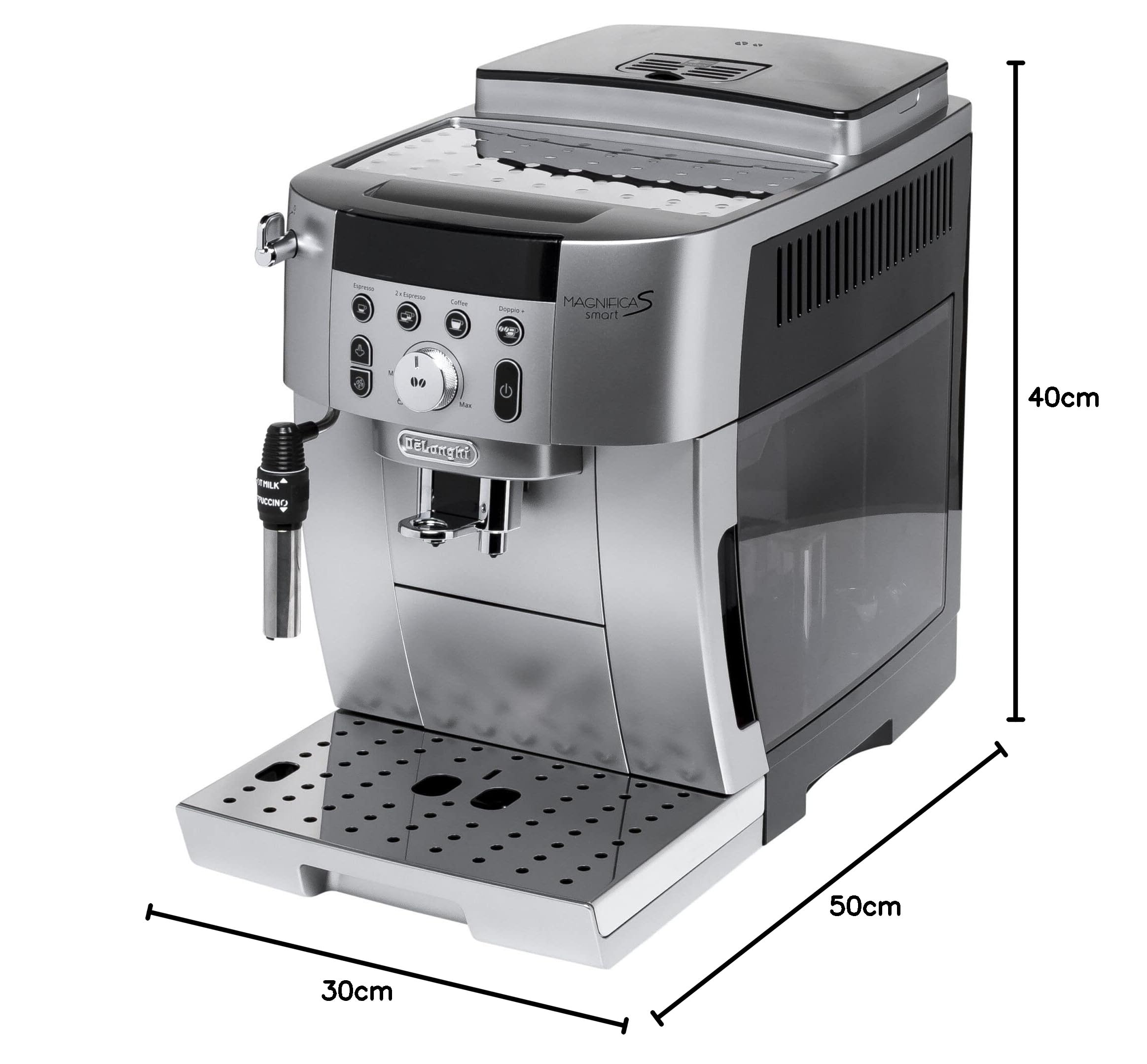 De'Longhi Magnifica S Smart ECAM250.​31.​SB, Macchina Caffè Automatica con Montalatte, Macchina Compatta dal Chicco alla Tazza, Montatura Manuale Latte, 4 Ricette One Touch, Nero Argento