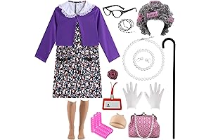 Adorable Kids Old Lady Costume for Halloween and Grandma 100th Days of School