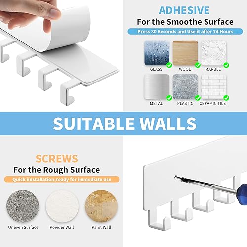 Miniatura 10 de GTK Soporte para llaves de pared, ganchos para llaves con 10 ganchos, soporte para llaves montado en la pared para pasillo, soporte para llaves