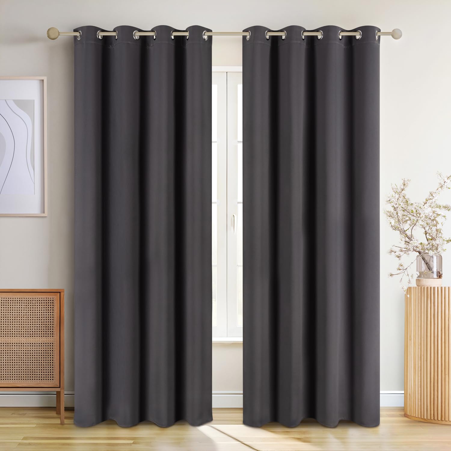 Blumtal Cortinas Opacas 2 Piezas 145x140cm - Cortinas Salon Opacas - Cortinas Dormitorio con Ojal - Cortinas termicas aislantes Frio y Calor - Cortinas aislantes termicas - Cortinas Grises Antracita OEKO-TEX STANDARD 100