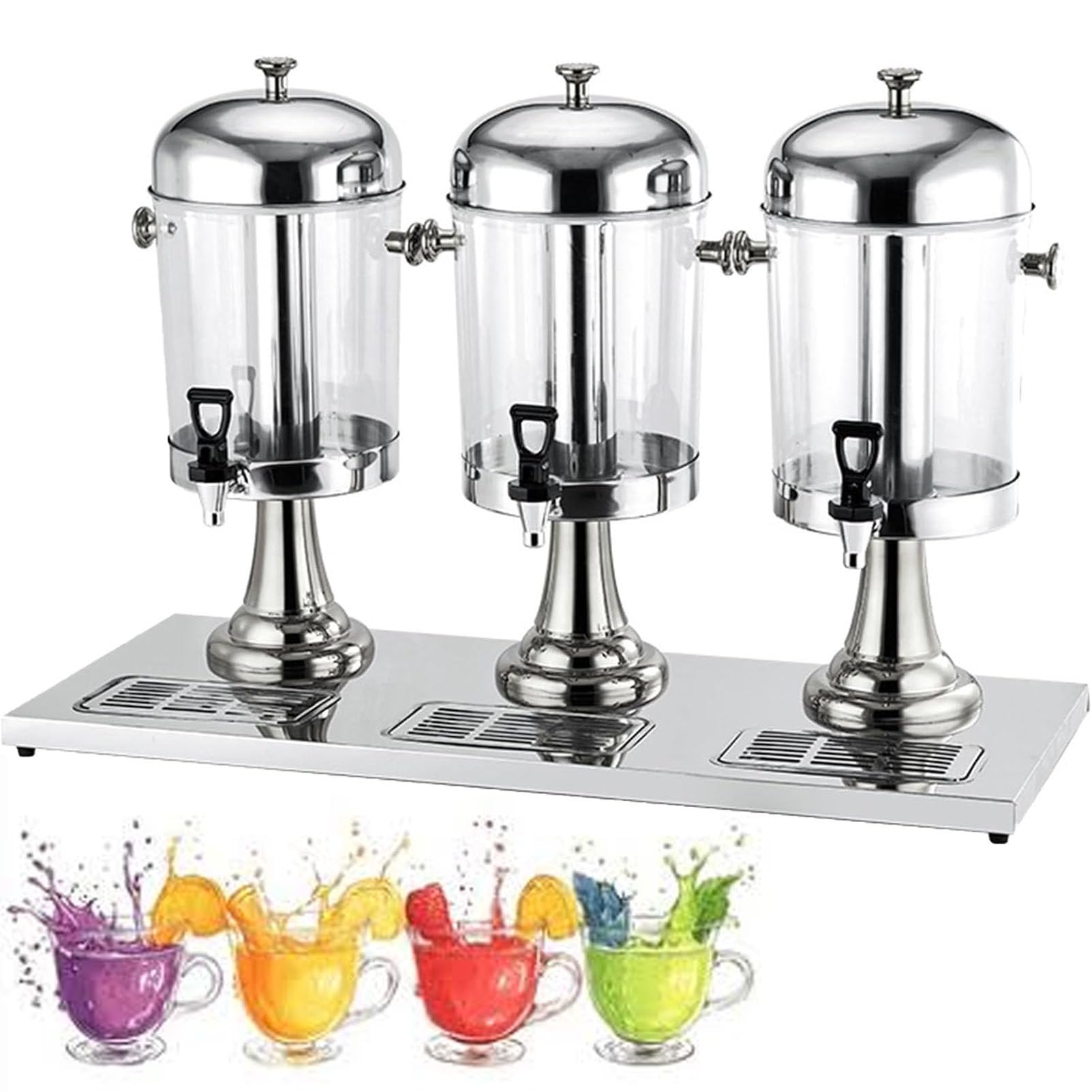 HCZKIUJY Commercial Juice Dispenser, 16L/24L Stainless Steel Beverage Dispenser with Ice Container, for Serving Cold Drinks, Cocktails, Water, Chilled Refreshments (Silver ThreeBarrels/24L)