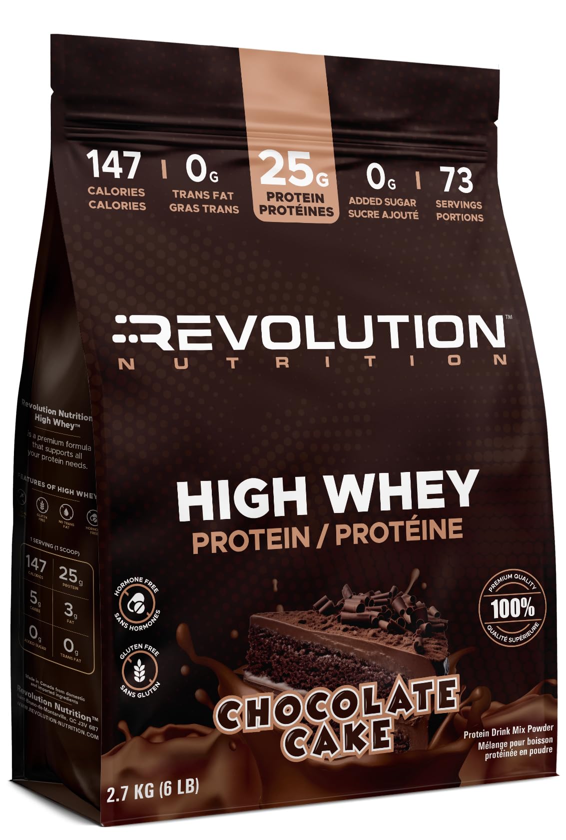 Revolution Nutrition High Whey Protein Powder 6LB Bag Whey Protein Gluten Free 25g of Protein Per Scoop 2.7kg 73 Servings (Chocolate Cake 6 Pound Bag)