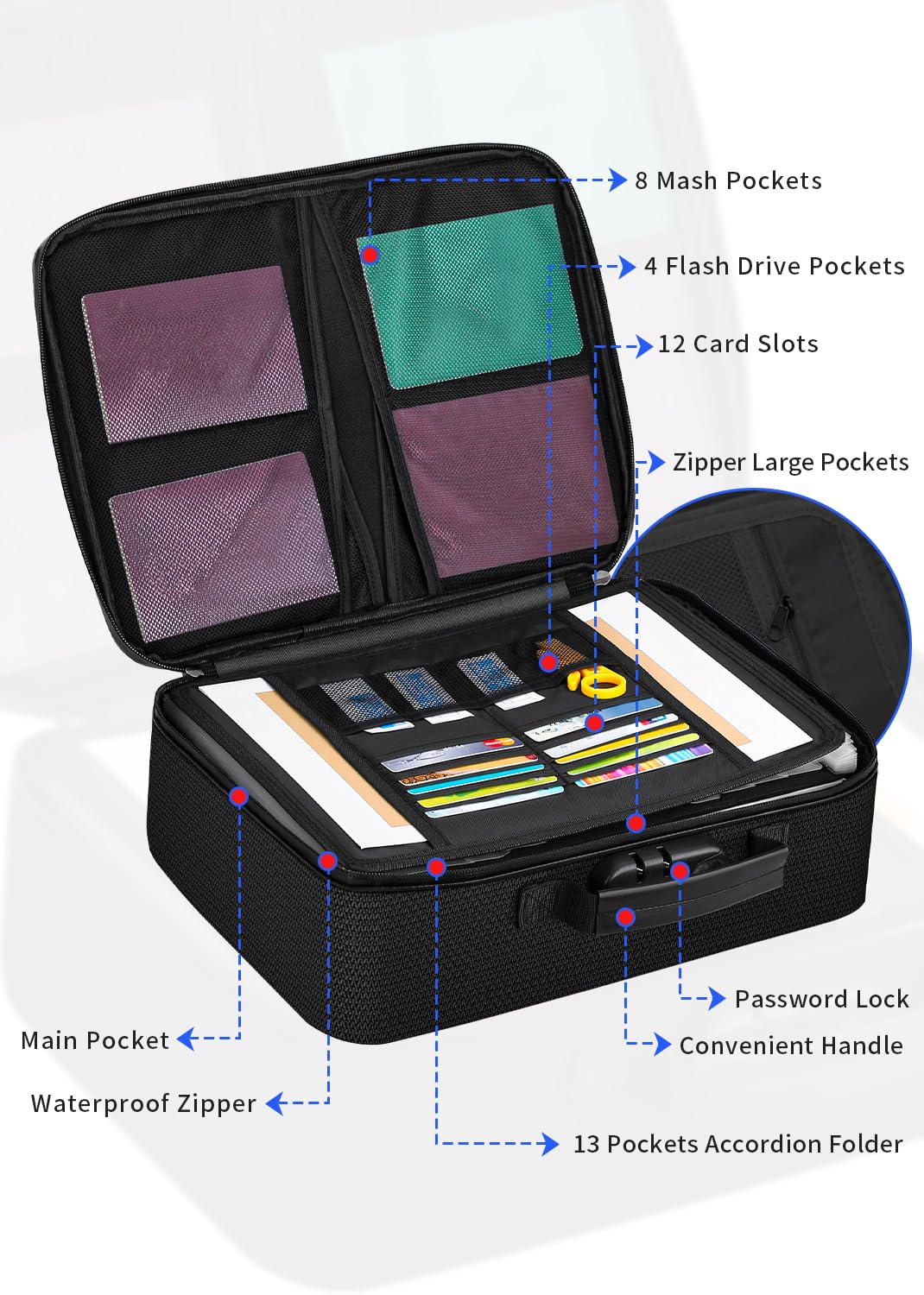 Fireproof Document Box,Fun Storage Waterproof and Fire Proof Document Bag,Portable Home Fire Safe Case with Lock for Money,Deed and Birth Certificate,Lockable Fireproof Folder Box File Organiser,A4 - Image 4