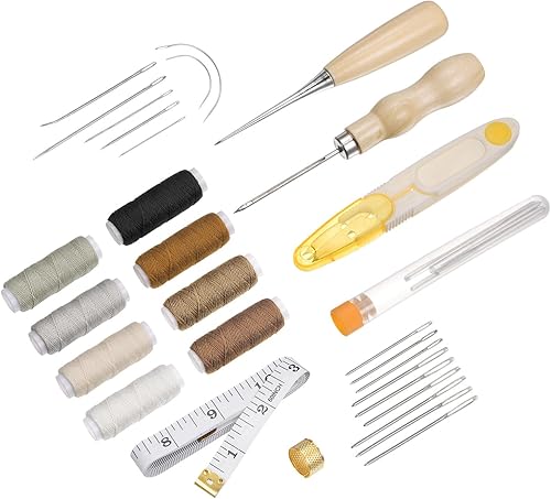 Miniatura 3 de HARFINGTON Kit de costura de reparación de tapicería, 29 piezas, kit básico de costura de cuero, kit de herramientas de artesanía de cuero, agujas