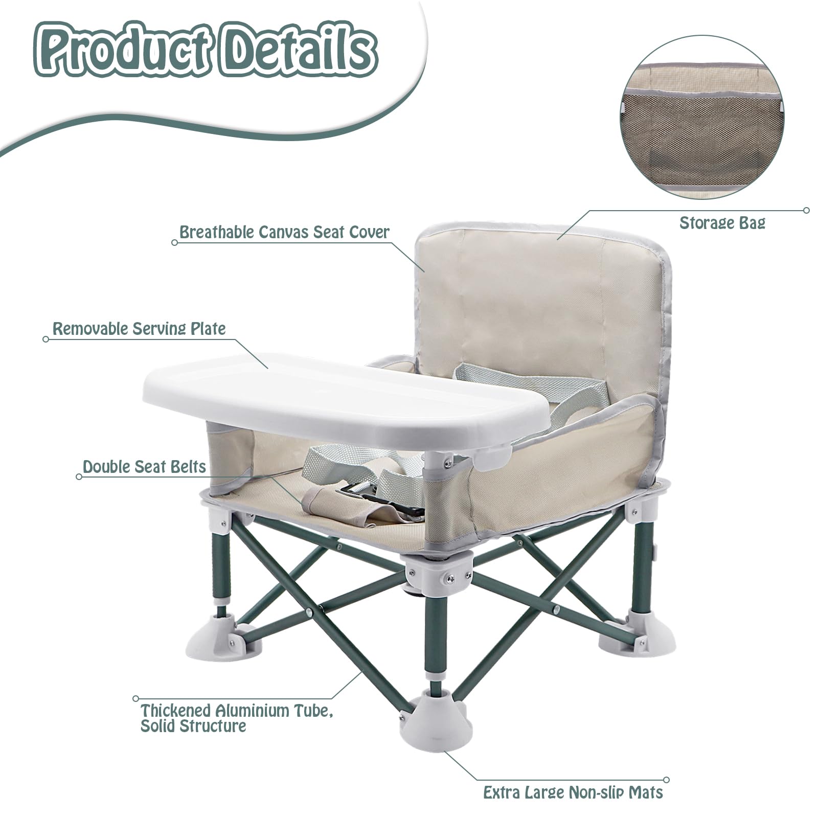 Silla de camping para bebé con bandeja, asiento elevador plegable para niños, silla alta portátil con bolsa de viaje, silla alta de viaje, silla de alimentación de bebé para picnic, camping