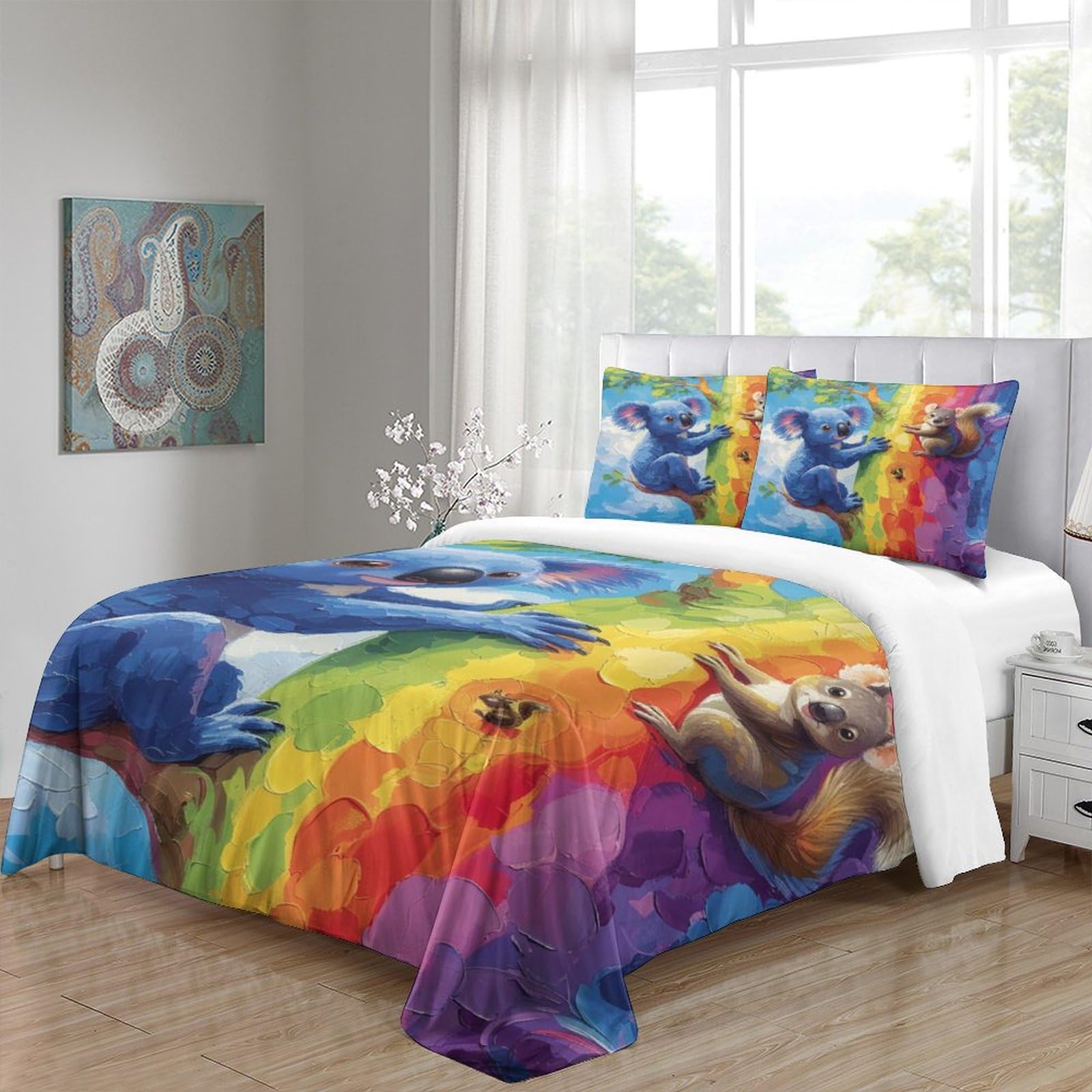 Stampato in 3D Cartoon Kaola Copertina Stampata Microfibra Disegnata Biancheria Da Letto Stile Morbido Set 3 Pezzi,Double（200x200cm）, Per Adolescenti E Adulti