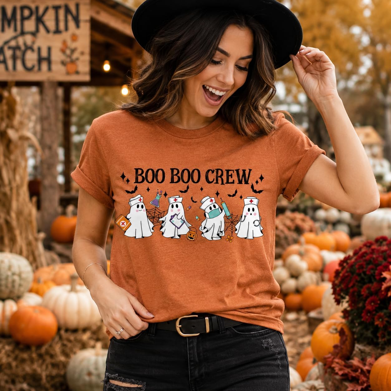 Women’s Halloween Nurse Shirt Cute Spooky Graphic Nurse Tee