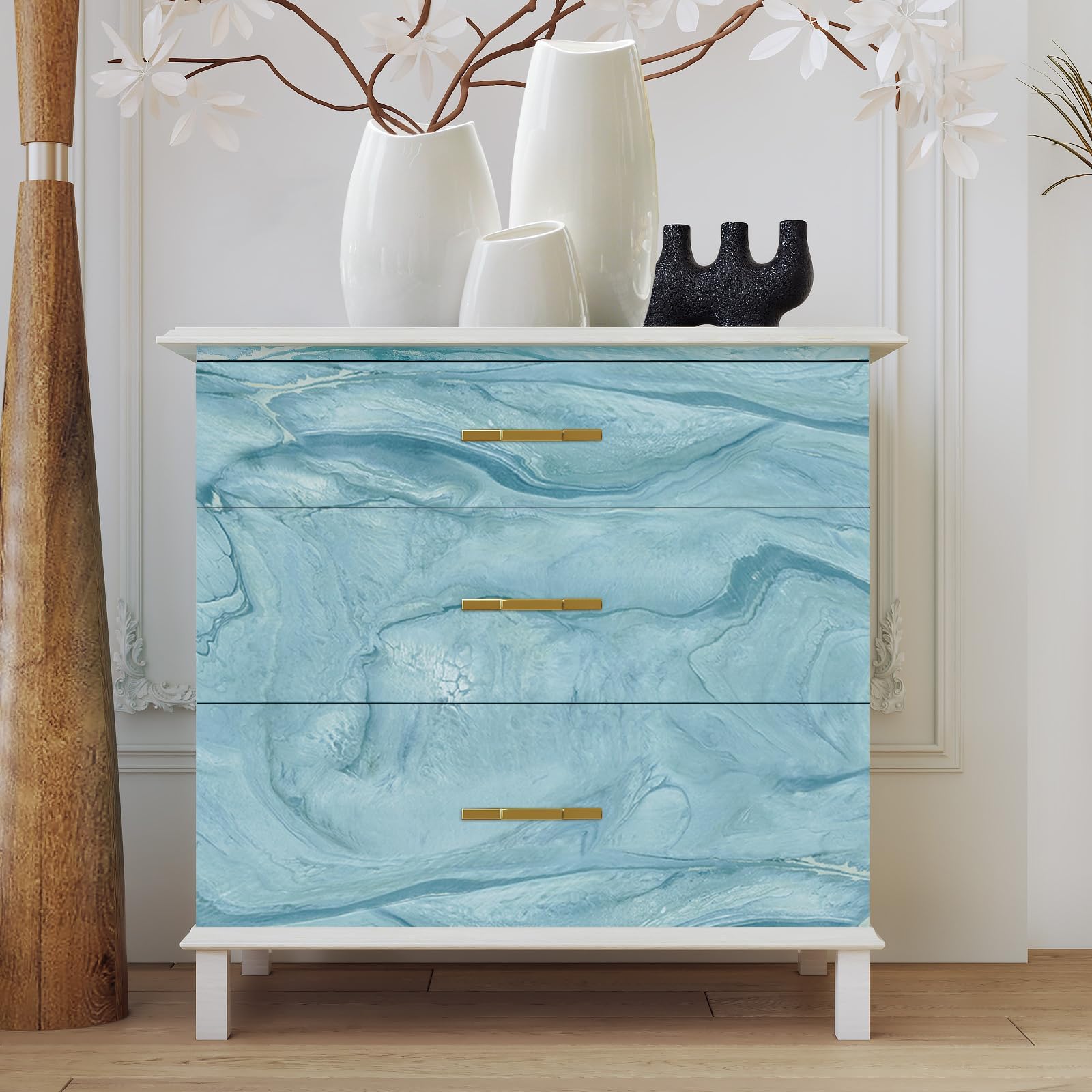 LaCheery Azul Vinilo Adhesivo Muebles Marmol Mate Papel Autoadhesivo Encimera Cocina 90cm x 400cm Papel Adhesivo para Muebles Marmol Azul Lavable Vinilos Adhesivos Decoración para Armario Mesa Puerta