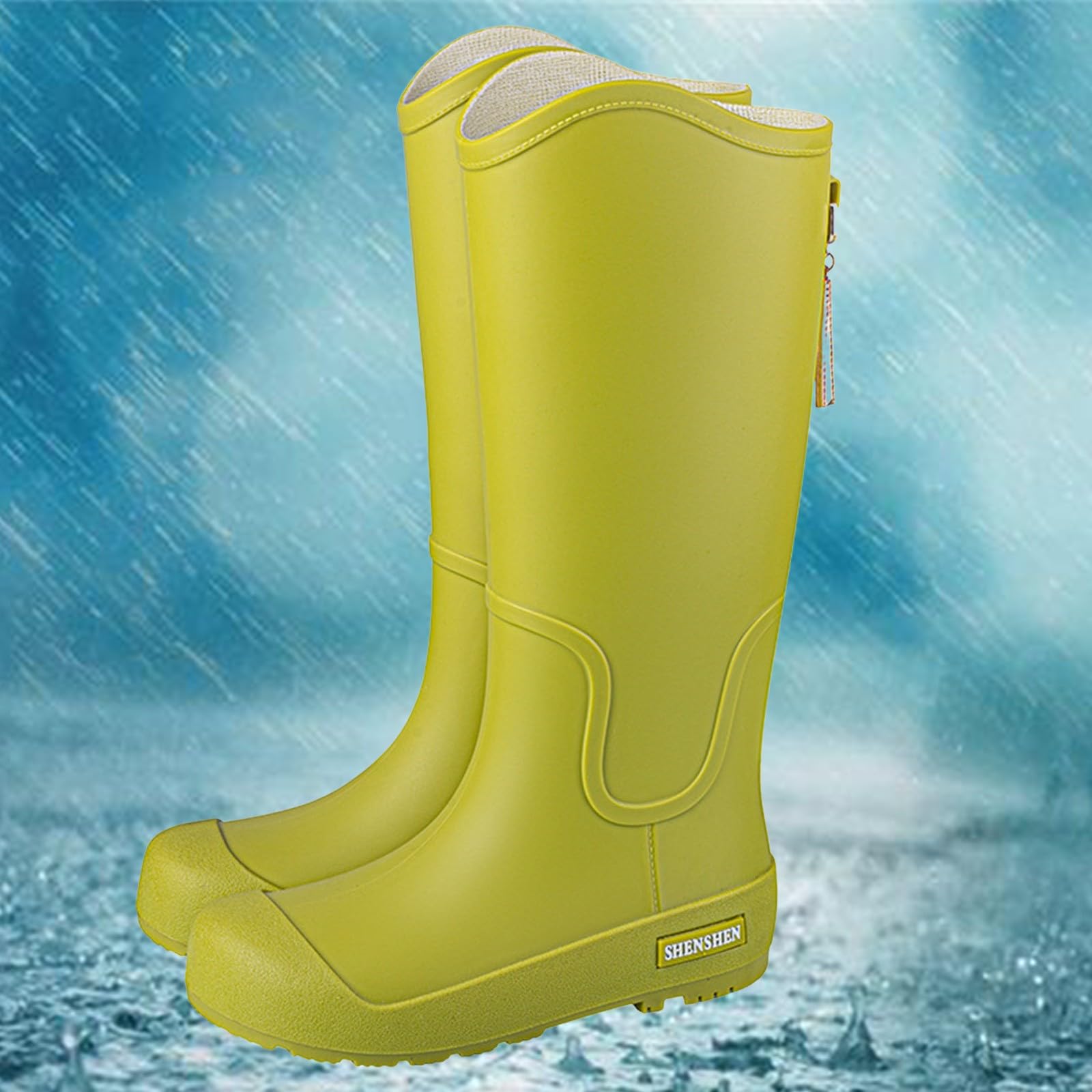 Generisch Botas de goma para mujer, caña alta, antideslizantes, para lluvia | Botas de goma altas, suela antideslizante, impermeables, cómodas, ideales para días lluviosos y uso diario