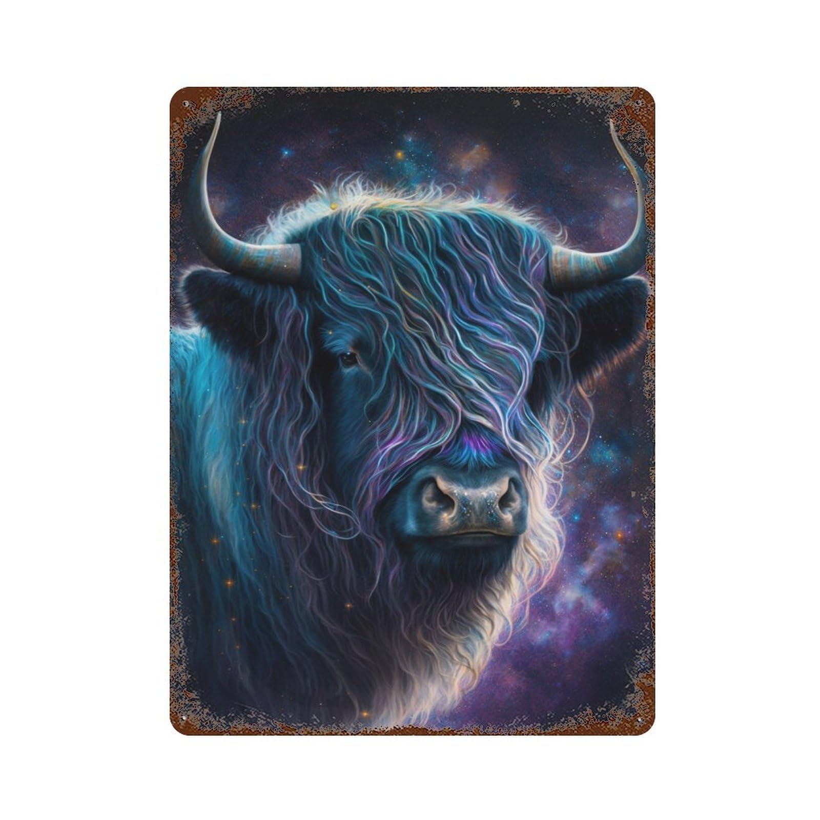 Garage Style Cosmic Bull Portrait-3 Vintage Rust Metal Sign 15.7"x11.8", Shabby Chic Decor for Bar And Workshop