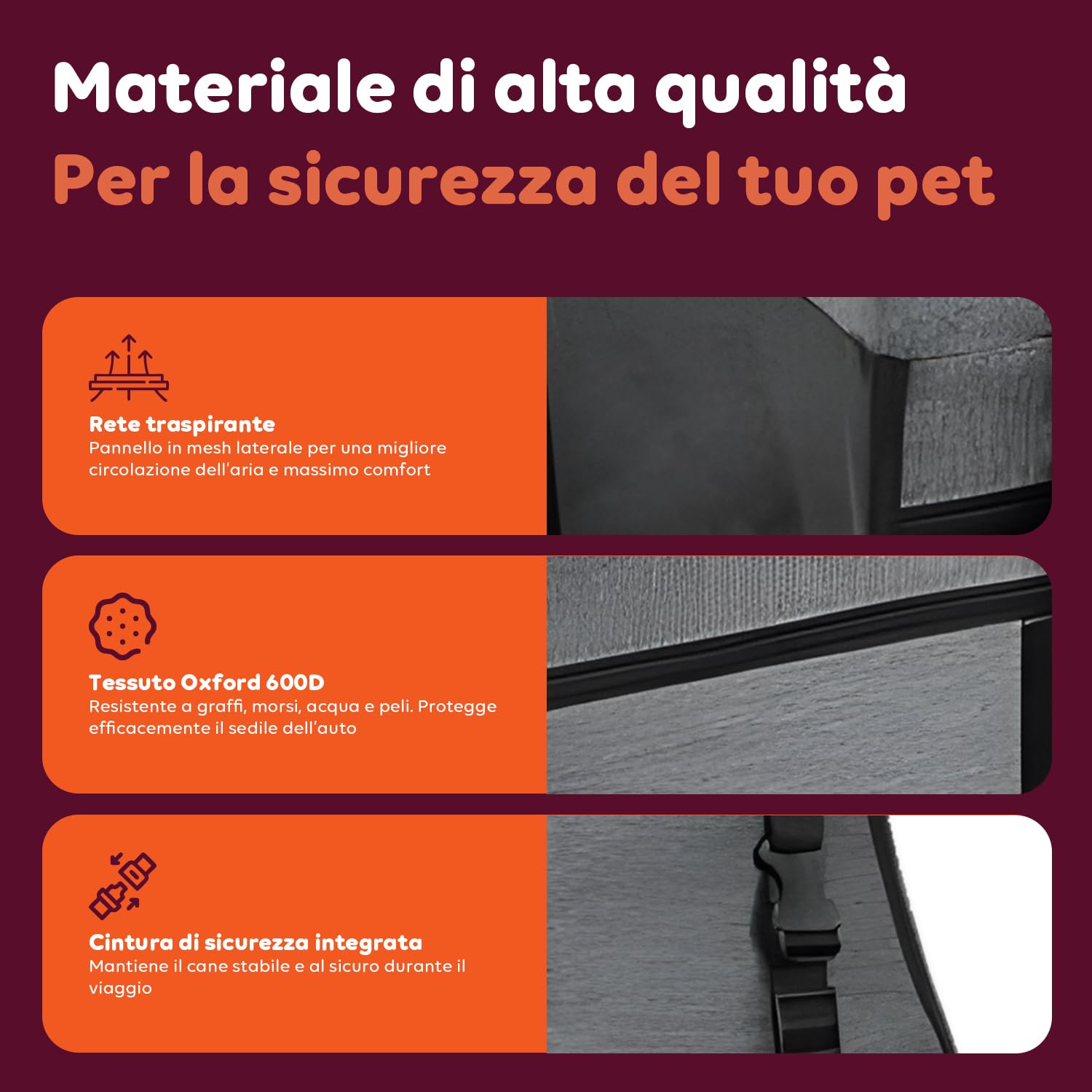 Wintem Transport pour Chien de Voiture pour Petite Taille (jusqu'à 5 kg) – Siège Auto pour Chien 28 x 39 x 39 cm avec Laisse de sécurité intérieure – Tissu Oxford imperméable et Respirant – Facile à