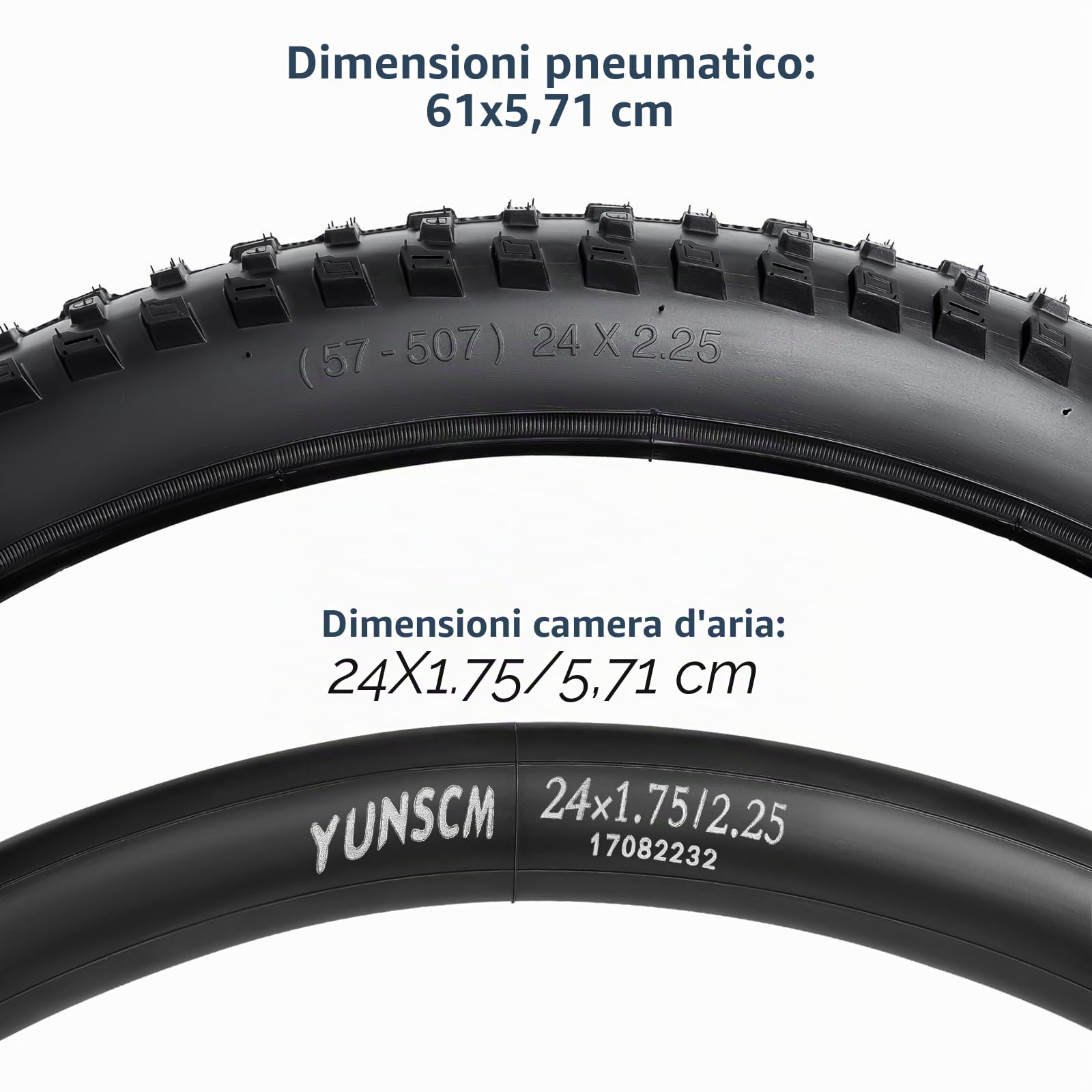 YunSCM 2PCS Pieghevole 24 Pollici Pneumatici 24x2.25 ETRTO 57-507 e 24 Pollici Camera d' Aria AV32mm compatibile Bicicletta 24x2.125 24x2.25 24x2.30 Copertoni e Camera d'aria