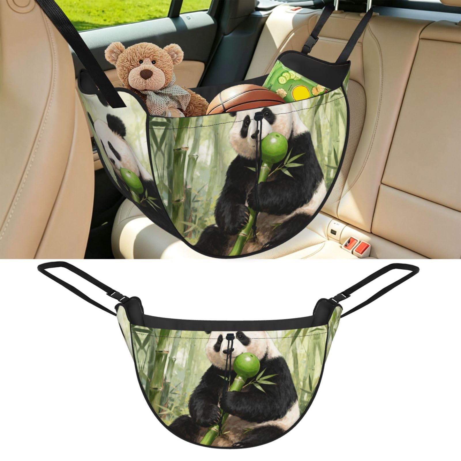 Cntdbu Black Panda Eat Bamboo Car Seat Organizer-Backseat Storage Bag For Travel
