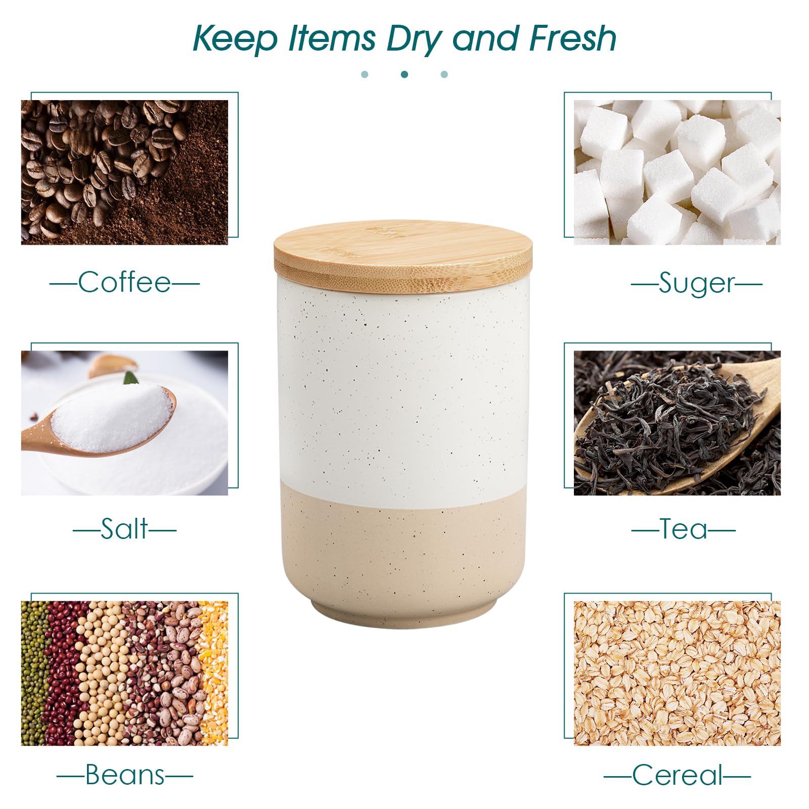 vancasso Sabine Barattoli di Cucina Ermetici con Coperchio da 600 ML, Barattoli per Sale Zucchero Caffè in Gres, Vasetti Cucina per Caffè/Tè/Zucchero/Spezie/Farina/Fagioli, Set di 4