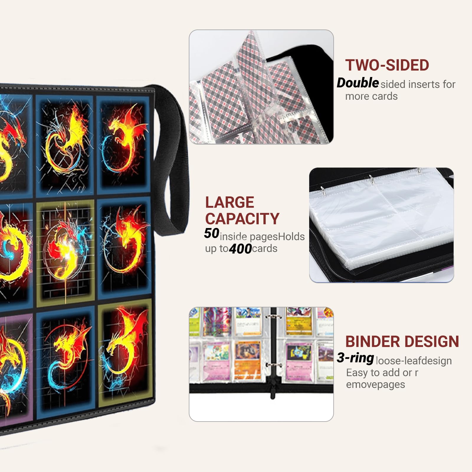 ZHUIYIWIN 4 Pocket Trading Card Binder,400 Pockets Card Binder Folder - Image 3