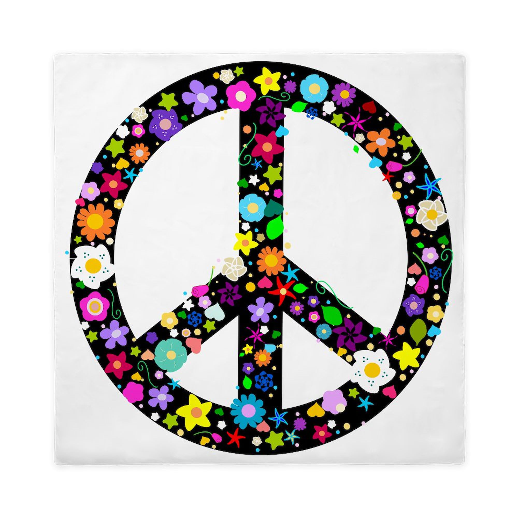 CafePress Hippie Flowery Peace Sign Queen Duvet Cover, Printed Comforter Cover, Unique Bedding