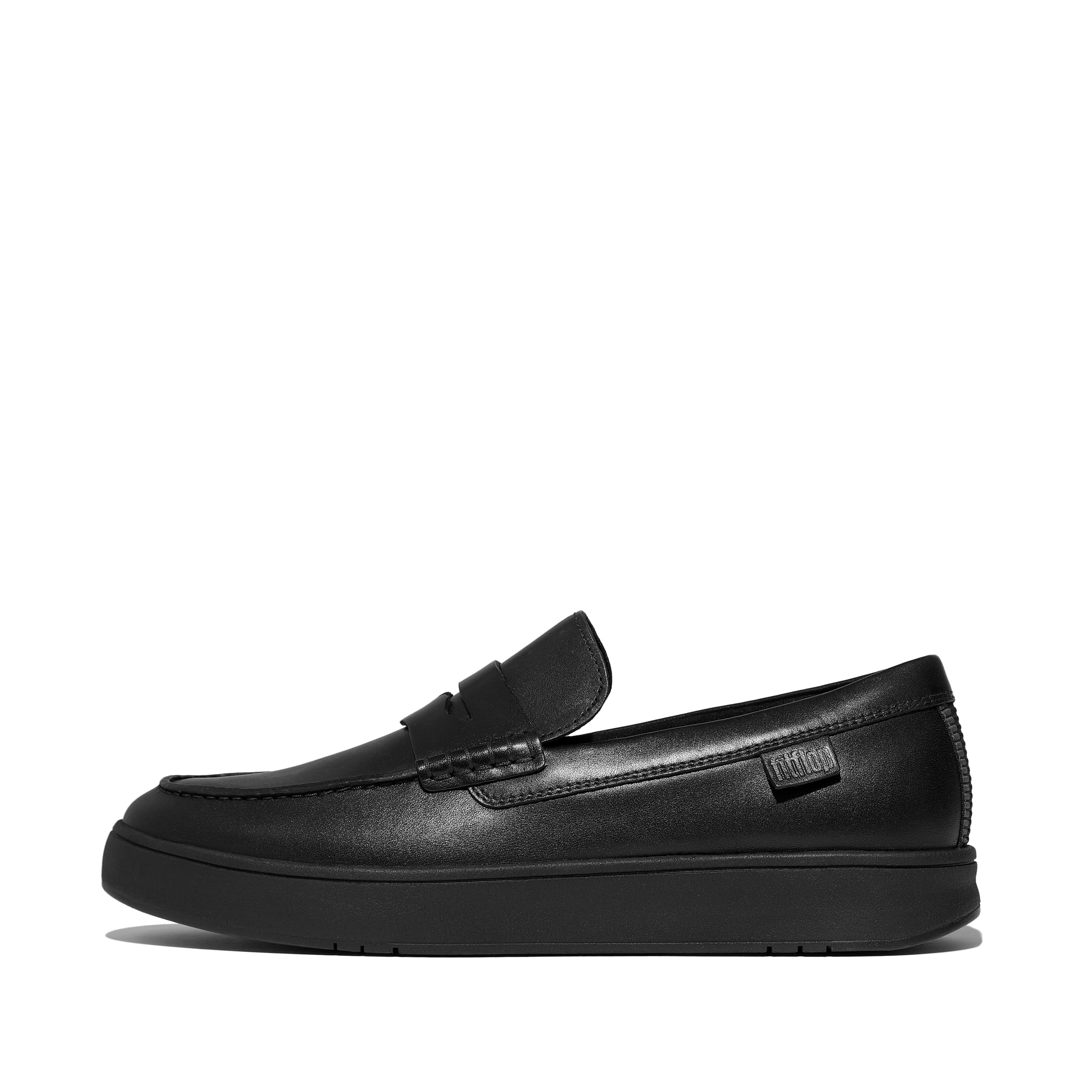 Fitflop Mocassins Rally en Cuir pour Homme, Tout Noir, 45 EU