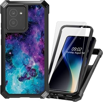 for HMD Vibe N159V Case with Tempered Glass Screen Protector Heavy Duty Dual Layer Hybrid Purple Galaxy Shockproof Protective Phone Case Cover for HMD Vibe 2024