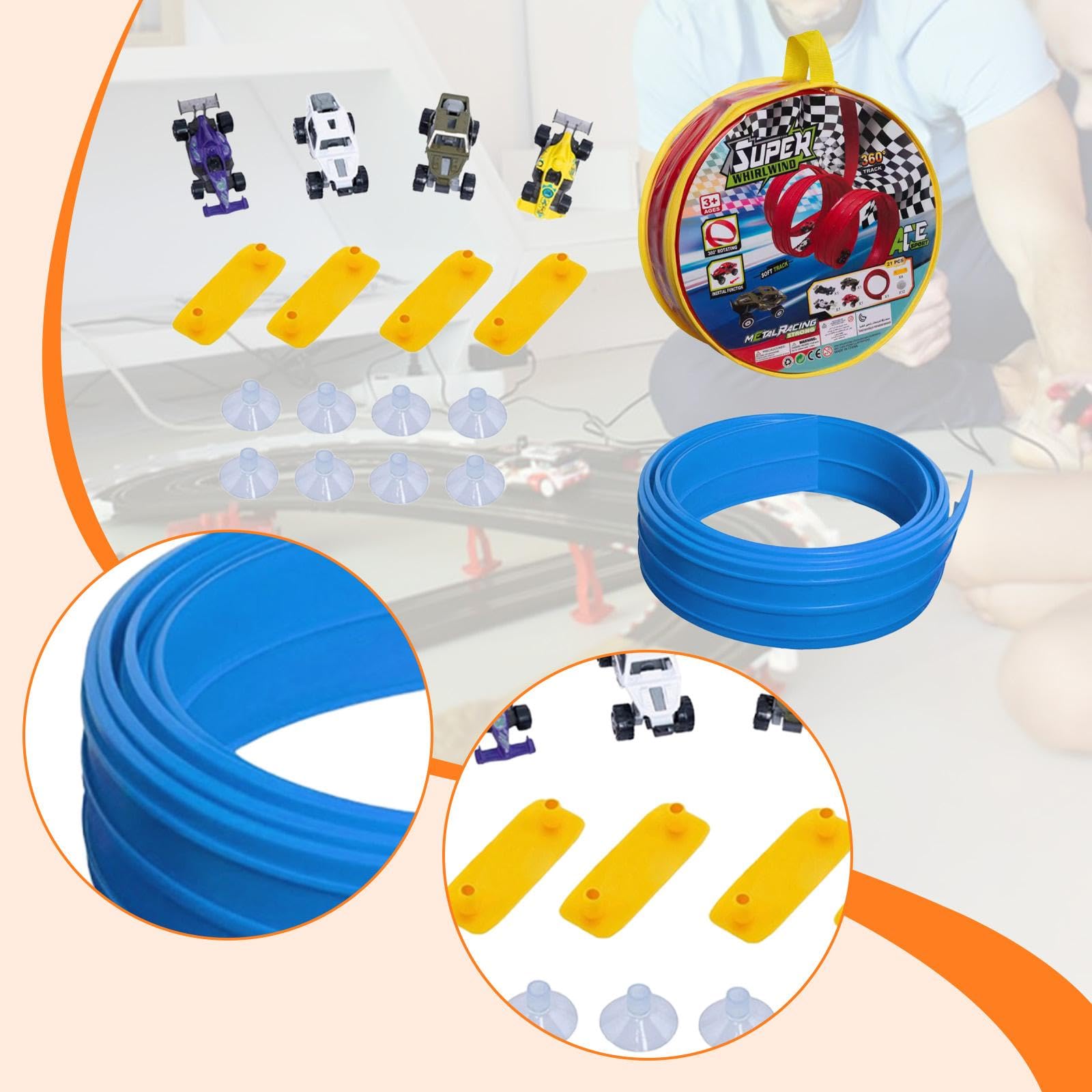 Pista Infantil Flexible, Juguete Multifuncional Y Plegable con Ventosas, para Niños de 3 años en Adelante, 4 M de Largo, Azul
