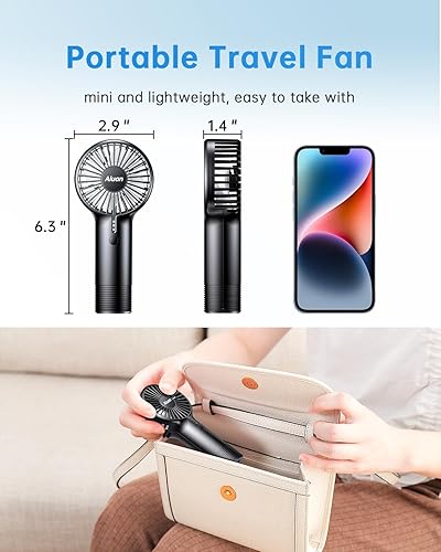Miniatura 6 de Aluan Mini ventilador de mano portátil, ventilador de mano recargable, 4800 mAh, funciona con batería externa potente de 3 velocidades, pequeño