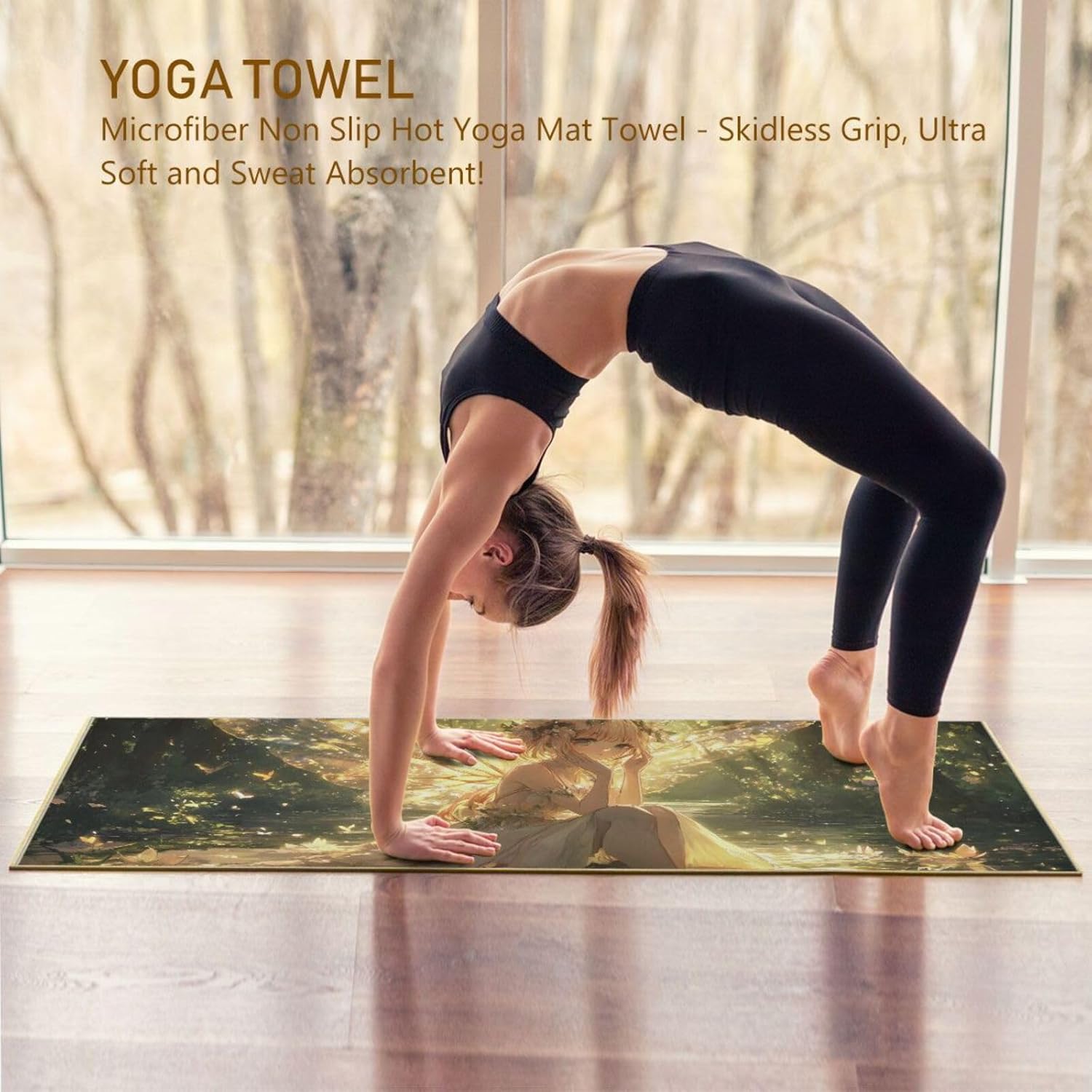Fairy Forest Hot Yoga Towel – Stylish, Non-Slip, Grip Dot, Super Absorbent, 27" x 73" - Yoga Mat Towels for Exercise, Fitness