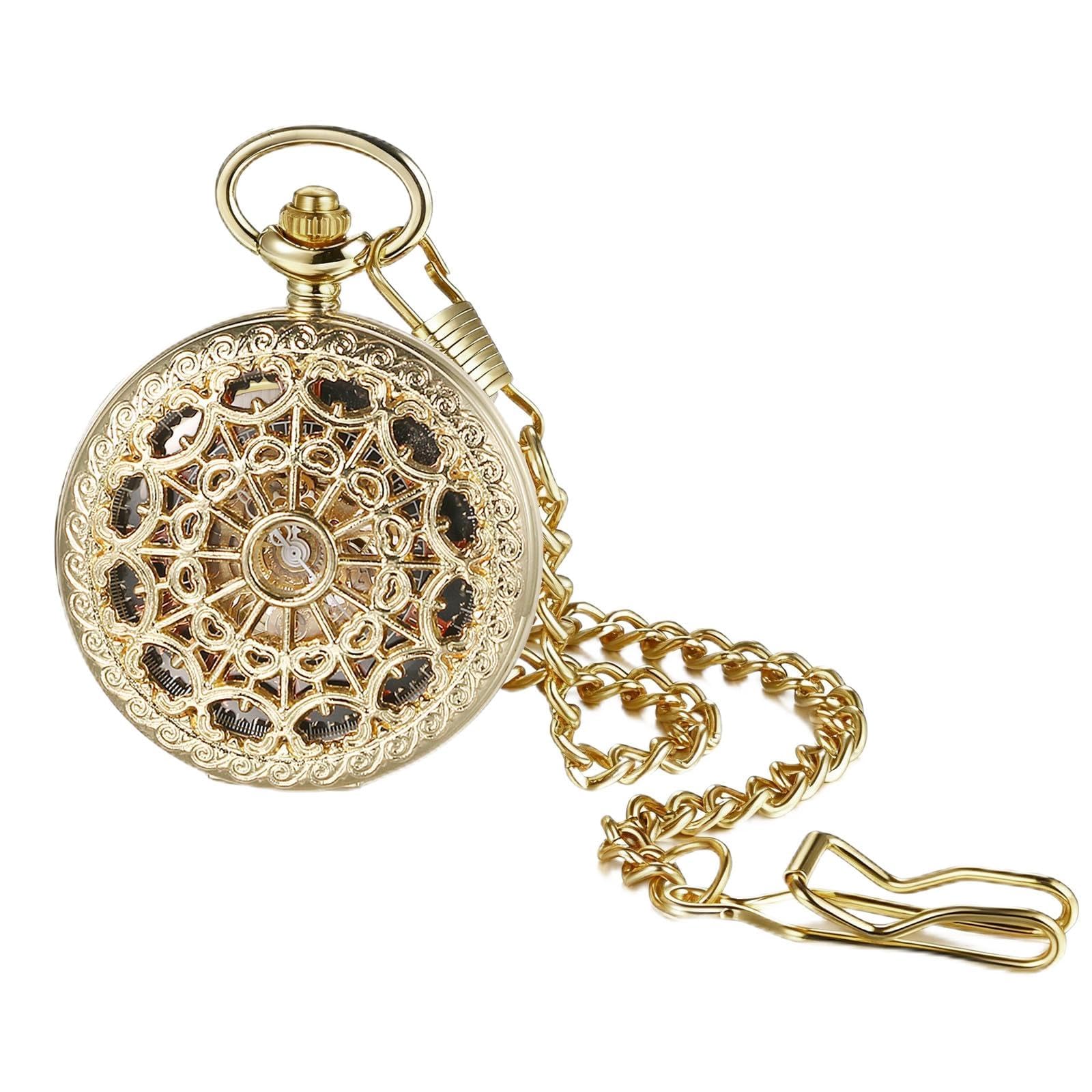 Automatic Mechanical Pocket Watch: Elegant Skeleton Spider Web Design Case with Roman Numerals Dial Self-Winding Analog Fob Watches with 14.96 Inch Waist Chain for Men-image-47