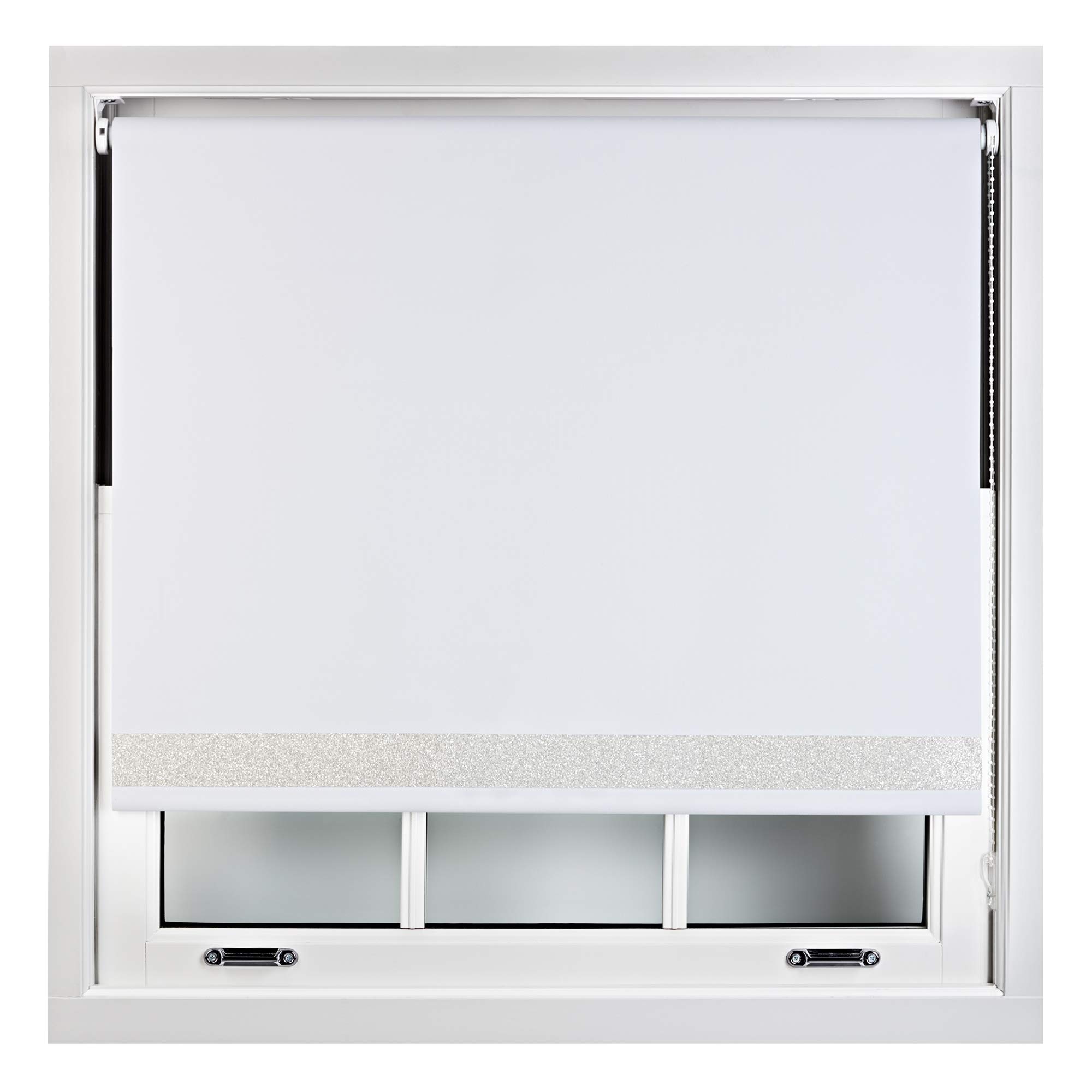 Furnished White Blackout Roller Blinds With Glitter Edge - Trimmable Thermal Uv Protection Fabric Easy Fit Sparkle Glitter Blind For Windows, 130W X 165H Cm