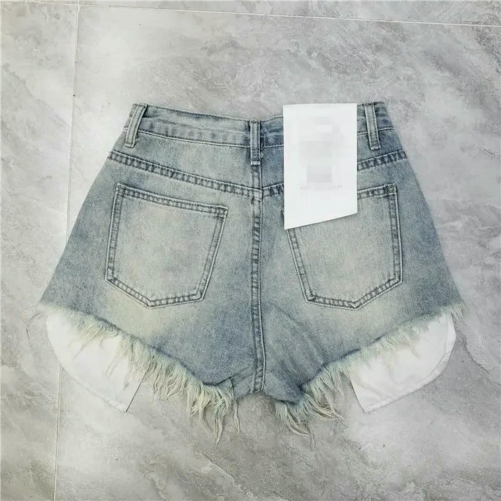 Shorts Jeans Donna Pantaloncini di Strappati con Nappe Estive Y2k A Vita Alta Forma da Rosa Blu-Rosa-s