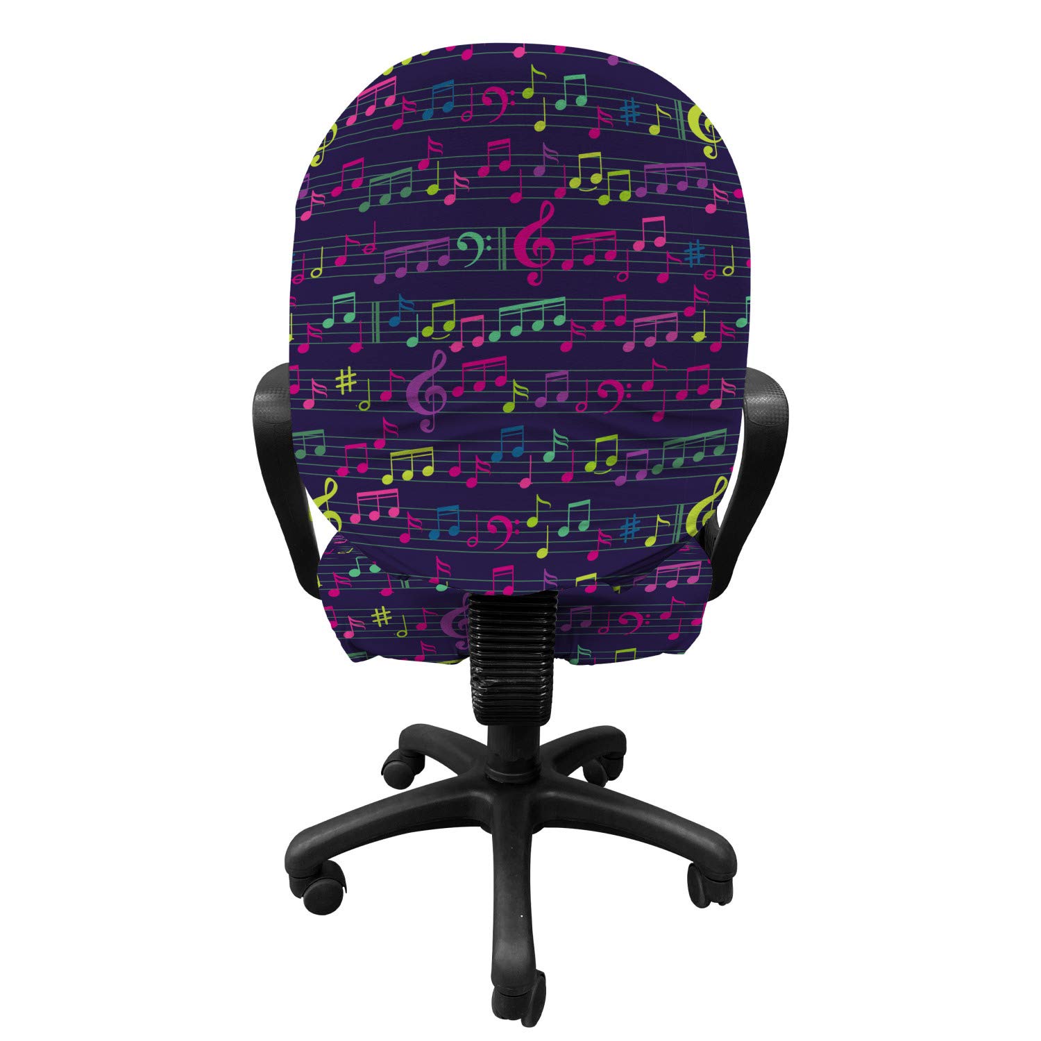 Ambesonne Music Office Chair Slipcover, Rhythmic Treble Chef and Musical Notes on Lead Sheet Crotchet Art Senses, Protective Stretch Decorative Fabric Cover, Standard Size, Quartz Multicolor