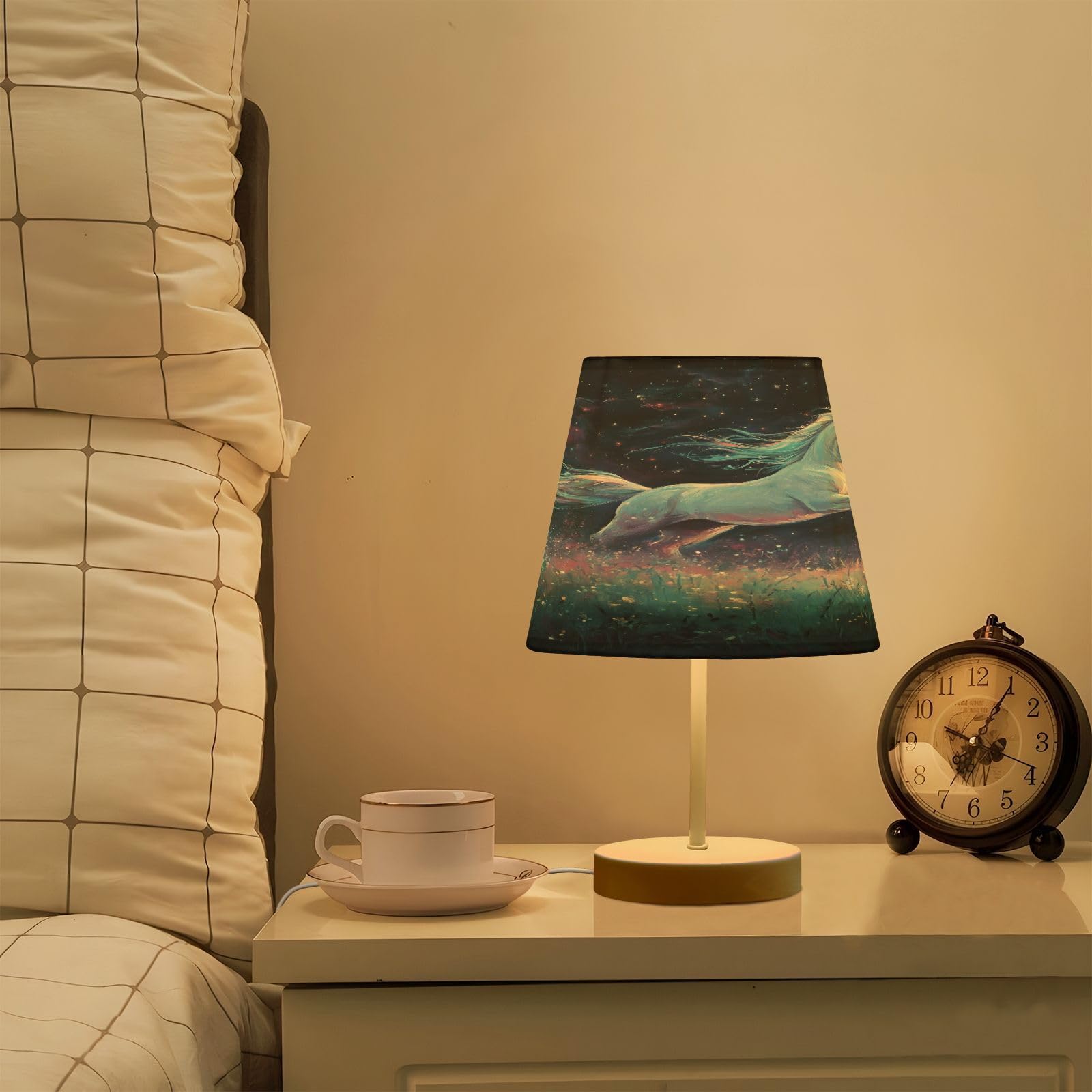 Mnsruu Lampe de chevet licorne cheval galaxie lampe de table LED lampe de bureau abat-jour en tissu pour chambre à coucher salon M
