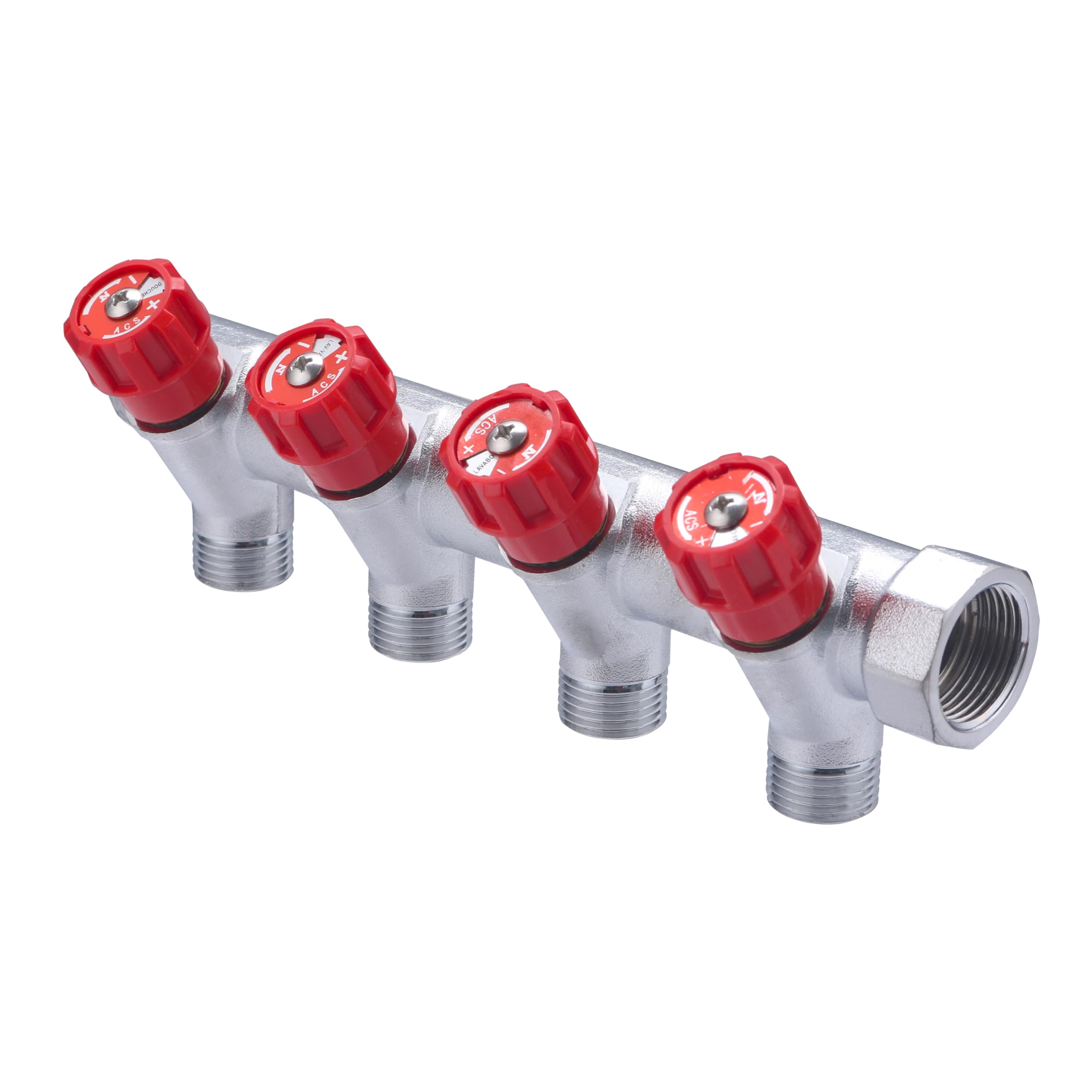 Colector macho-hembra 3/4 con grifería roja y 4 salidas macho 1/2 | Latón | Conexión segura y duradera | Ideal para fontanería | Fácil instalación y ajuste preciso | QUICK PLOMBERIE