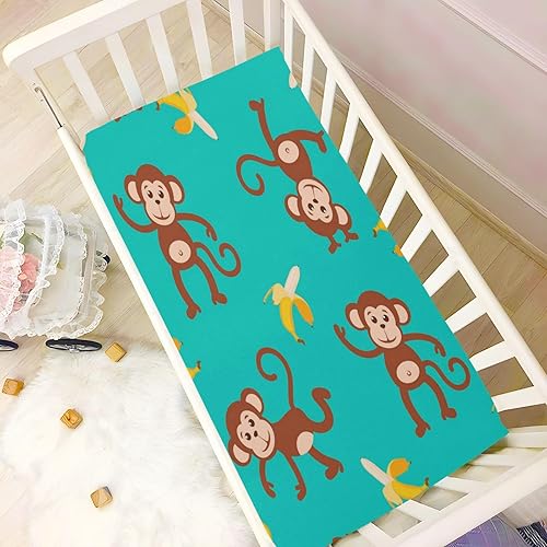 Miniatura 6 de Dancing Monkeys - Sábanas de moisés para niños y niñas, diseño de plátano volador, sábanas para cunas de bebé, sábanas de juego para niños pequeños,