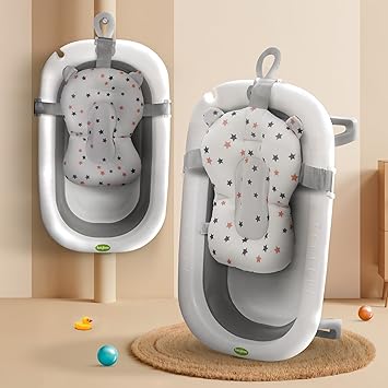 Baybee Jolly Bath Tub for Baby 0 to 5 Years | Foldable Baby Bath Tub for Kids with Anti Skid Base & Drainer | Mini Swimming Pool for Babies | Bather & Bathtub for Newborn Boys Girls (Grey)
